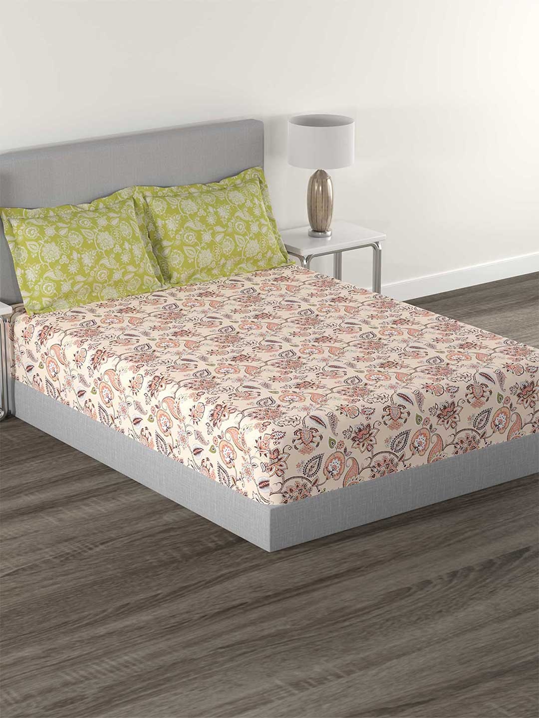 

TRIDENT Palampor Olive Flat 144TC Queen Cotton Bedsheet Set, Brown