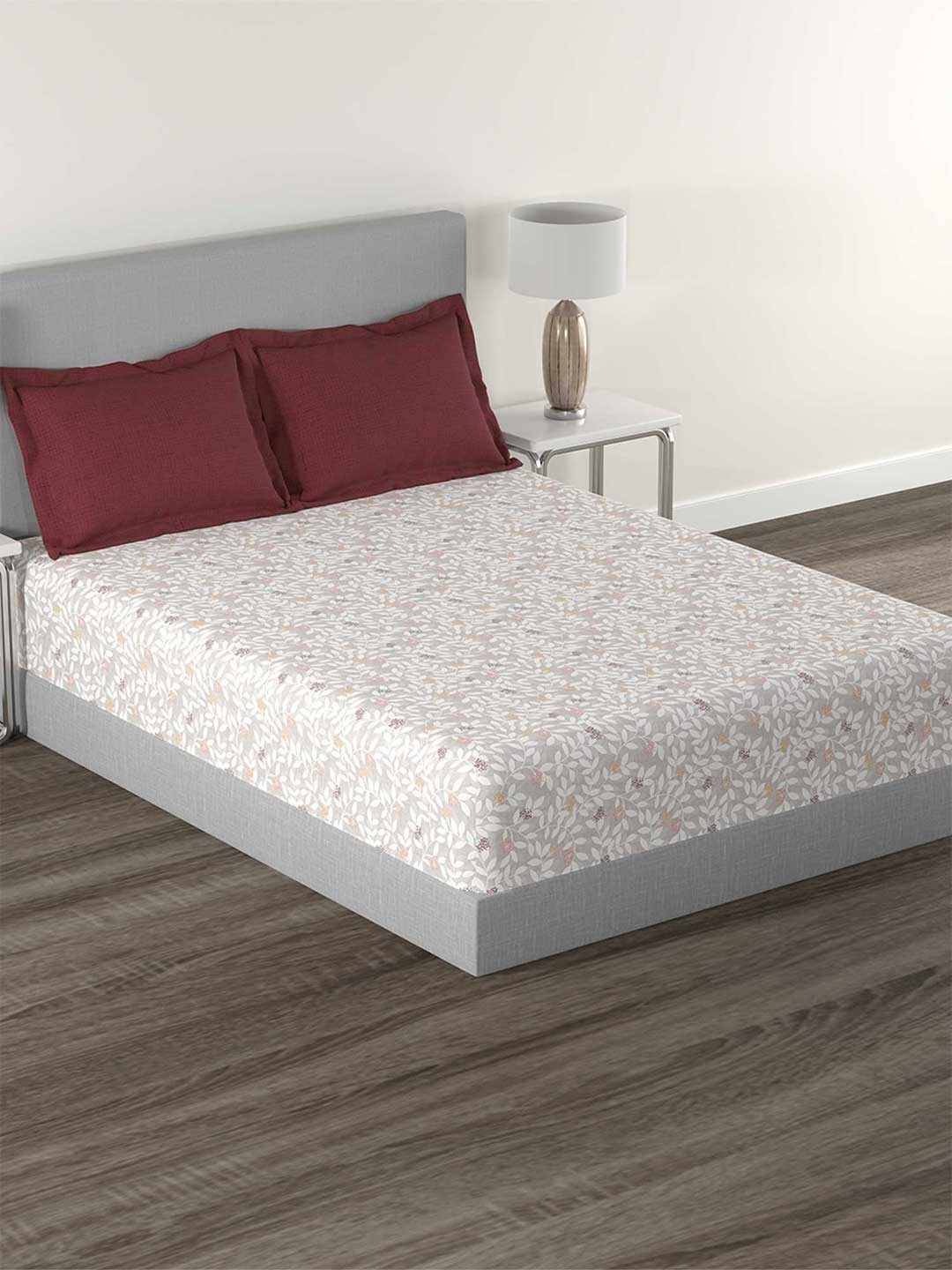 

MYTRIDENT Lyra Caramel Flat 144TC Queen Cotton Bedsheet Set, Grey