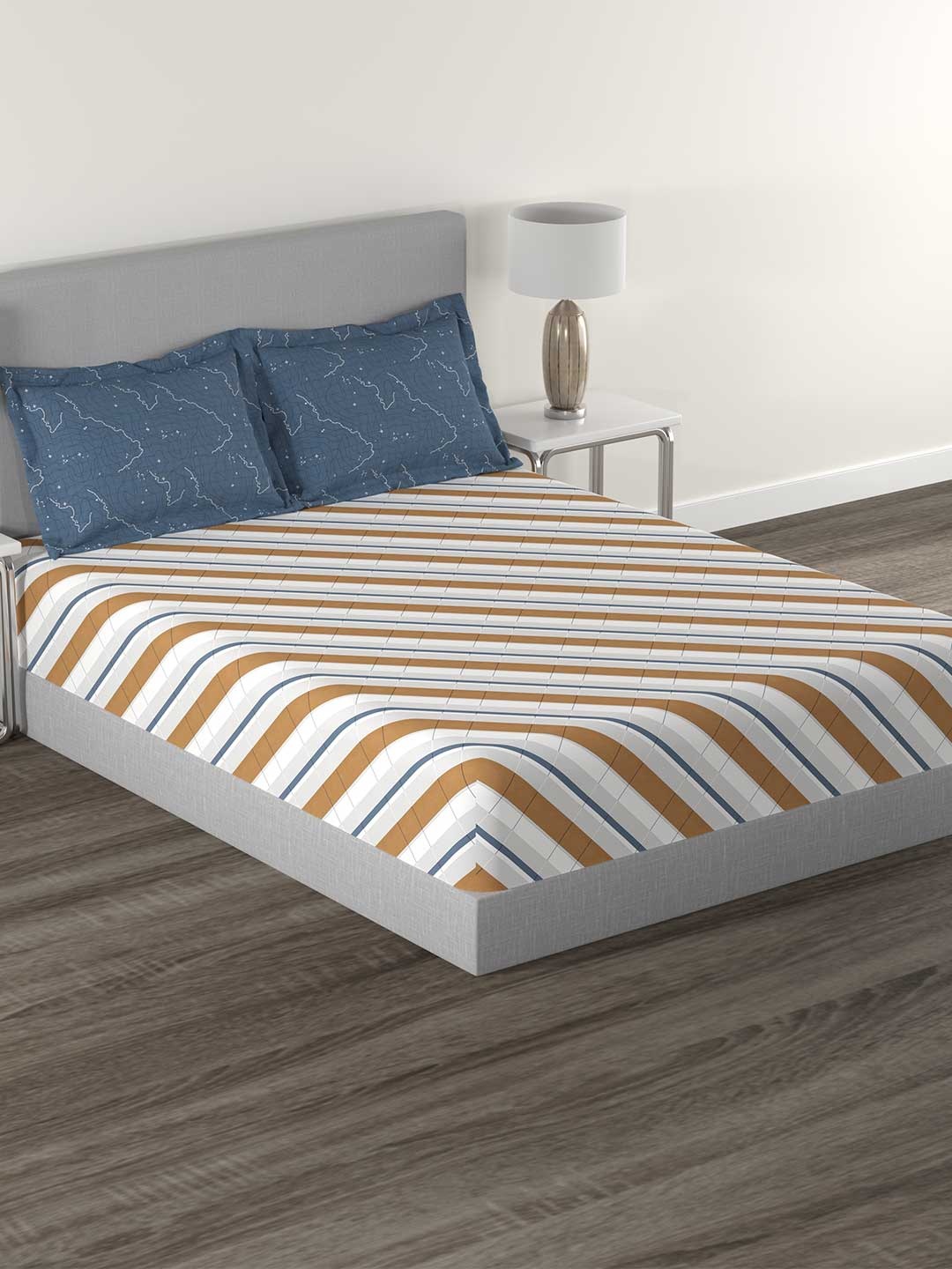 

TRIDENT Logan Apricot Flat 144TC King Cotton Bedsheet Set, Brown