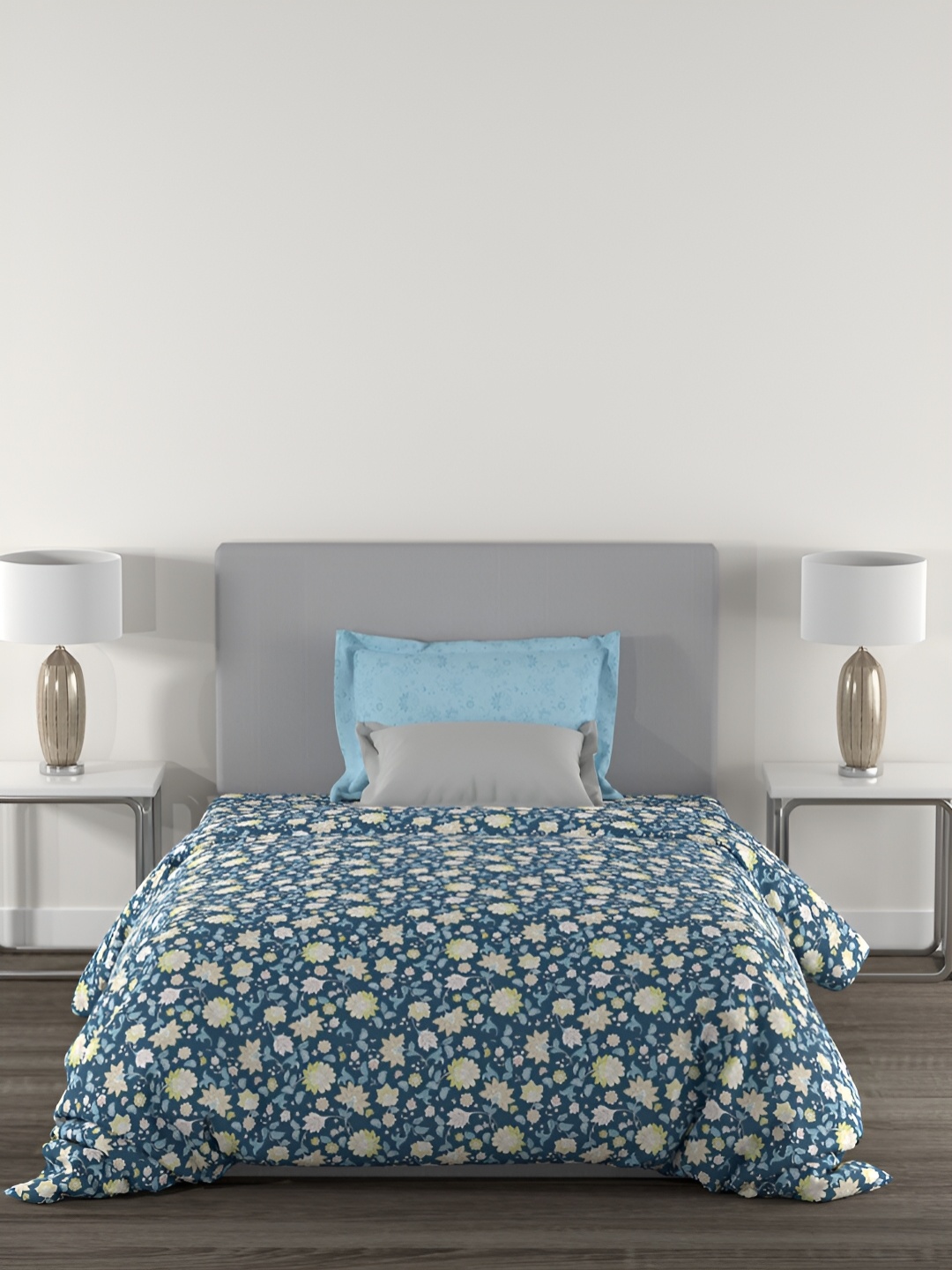 

MYTRIDENT Blue & Pink Floral Printed 144 TC Single Bedsheet Set