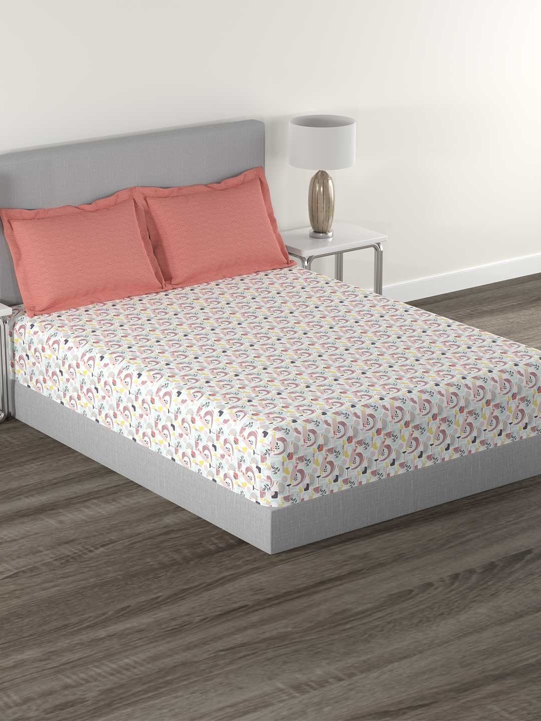 

MYTRIDENT Jun Terracota Flat 144TC King Cotton Bedsheet Set, White