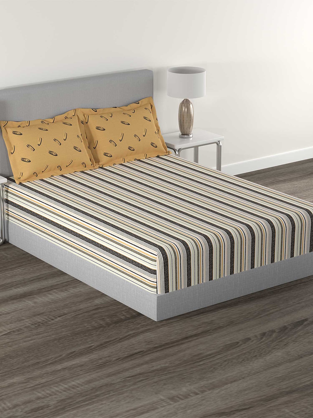 

MYTRIDENT Nautical Tan Flat 144TC Queen Cotton Bedsheet Set, Brown