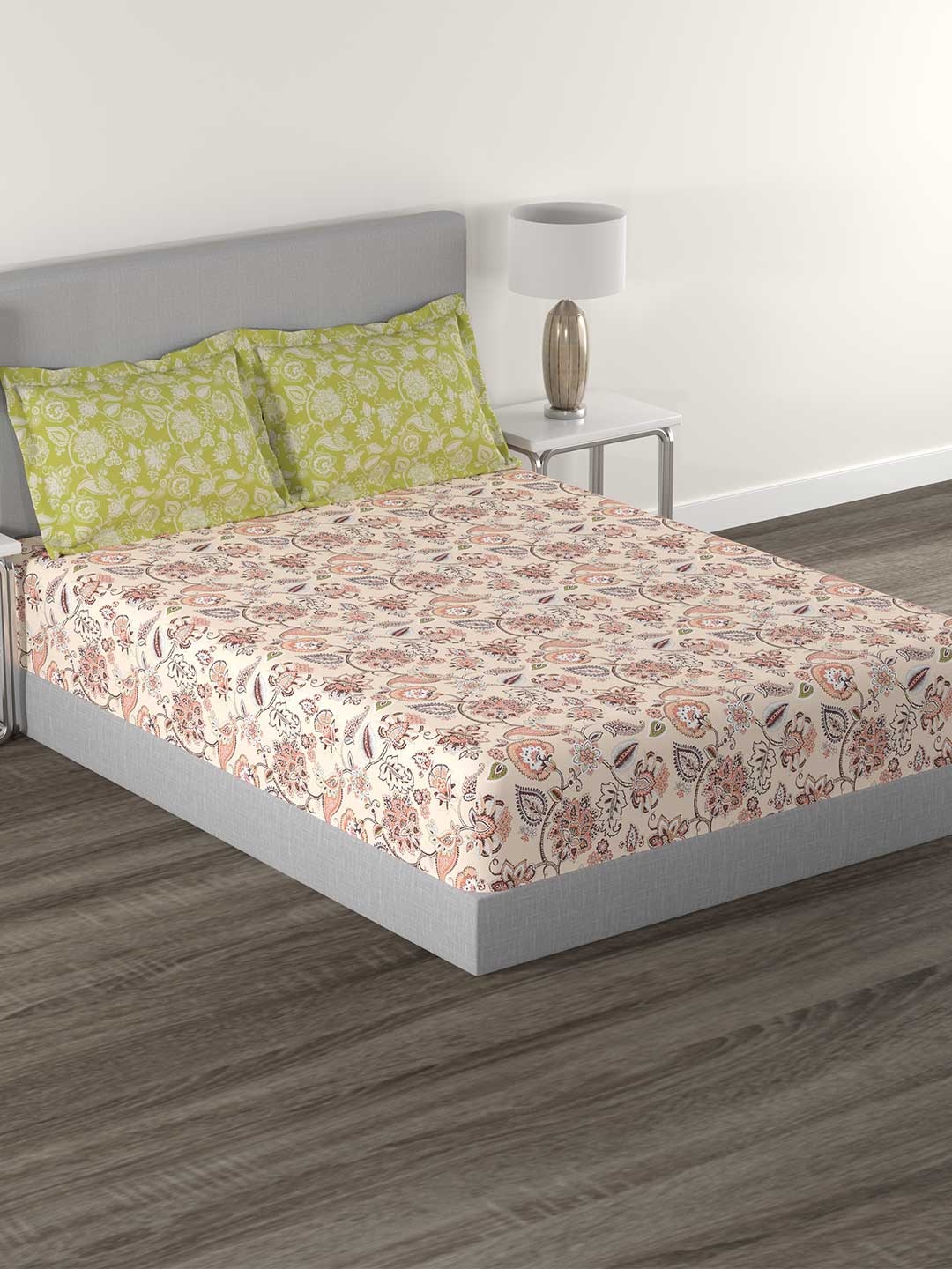 

MYTRIDENT Palampor Olive Flat 144TC King Cotton Bedsheet Set, Brown