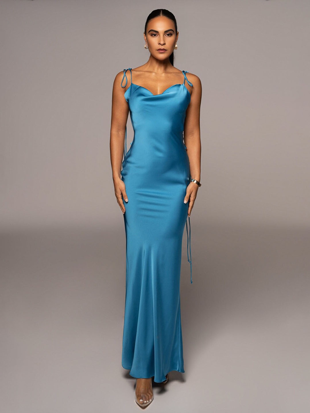 

Bee Boe Shoulder Strap Satin Maxi Dress, Blue