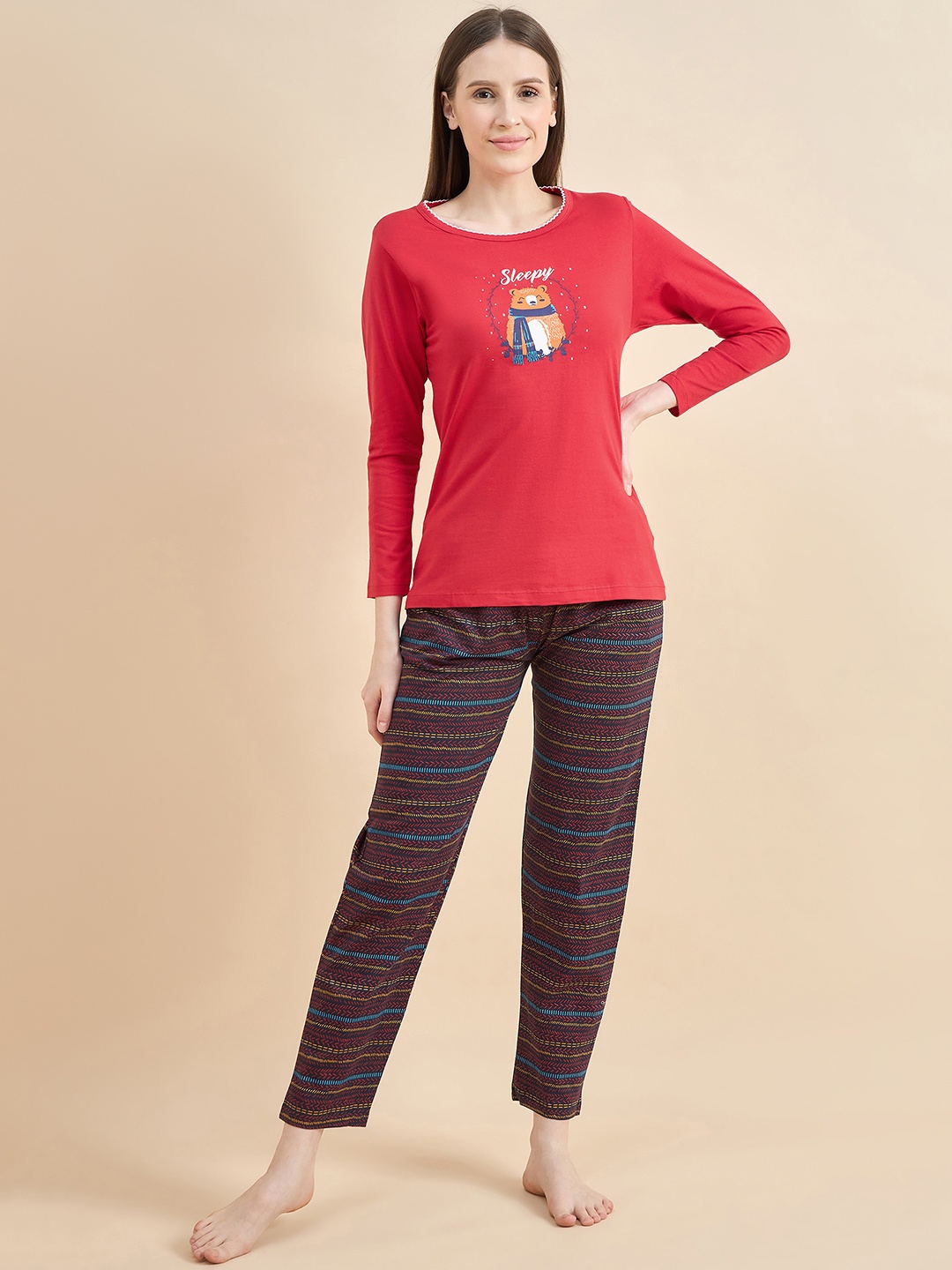 

ETC Women Printed Night suit, Red