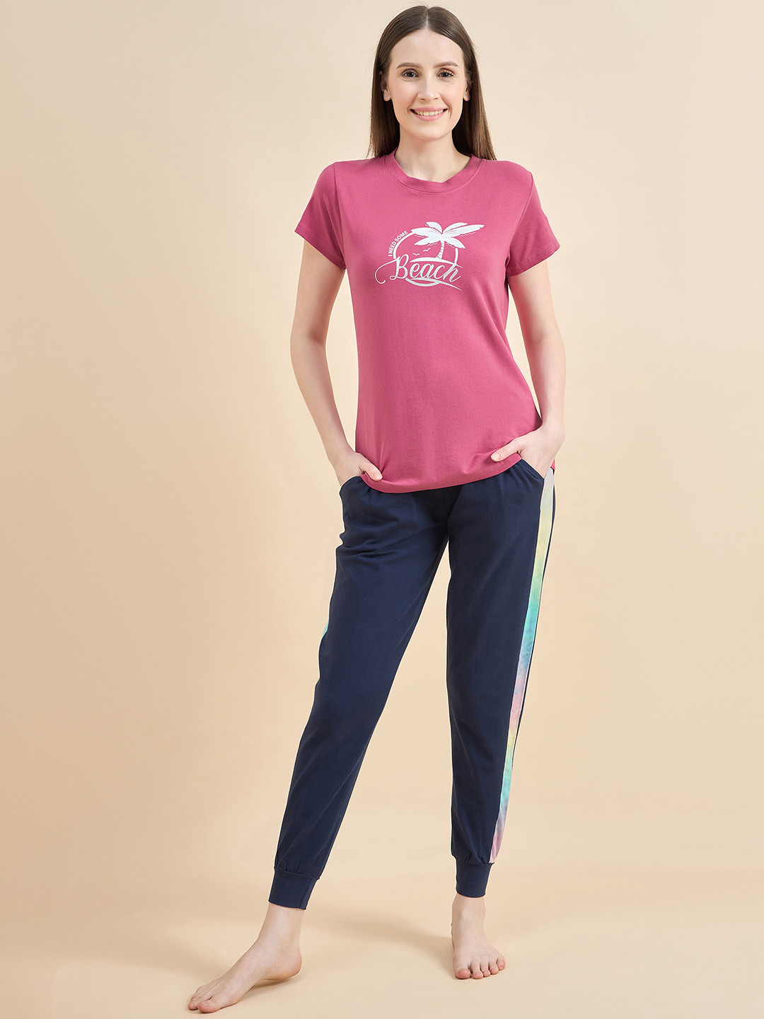 

ETC Typography Printed Round Neck Night suit, Mauve