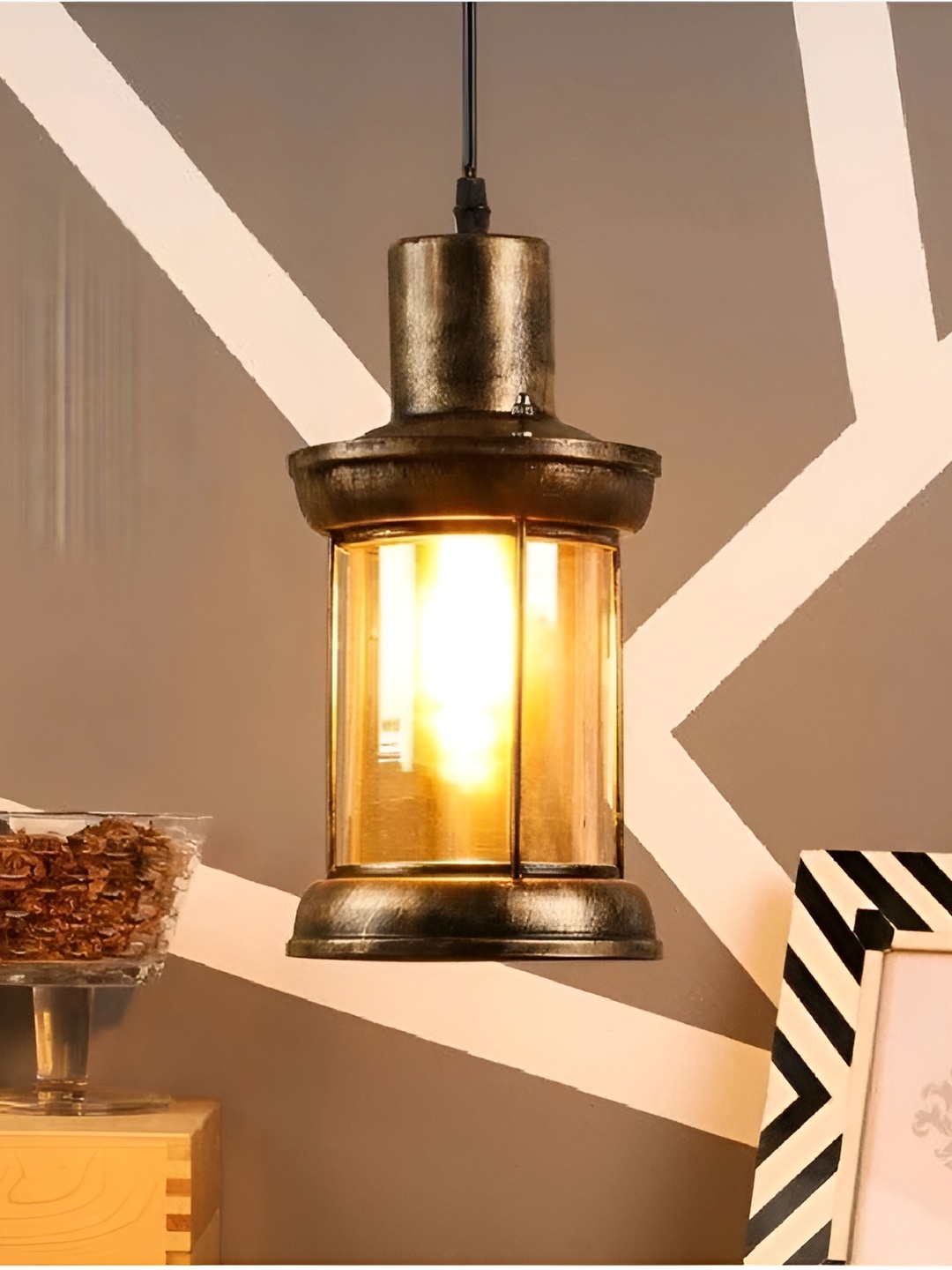 

DENICRAAS Black Textured Contemporary Ceiling Lamp, Copper