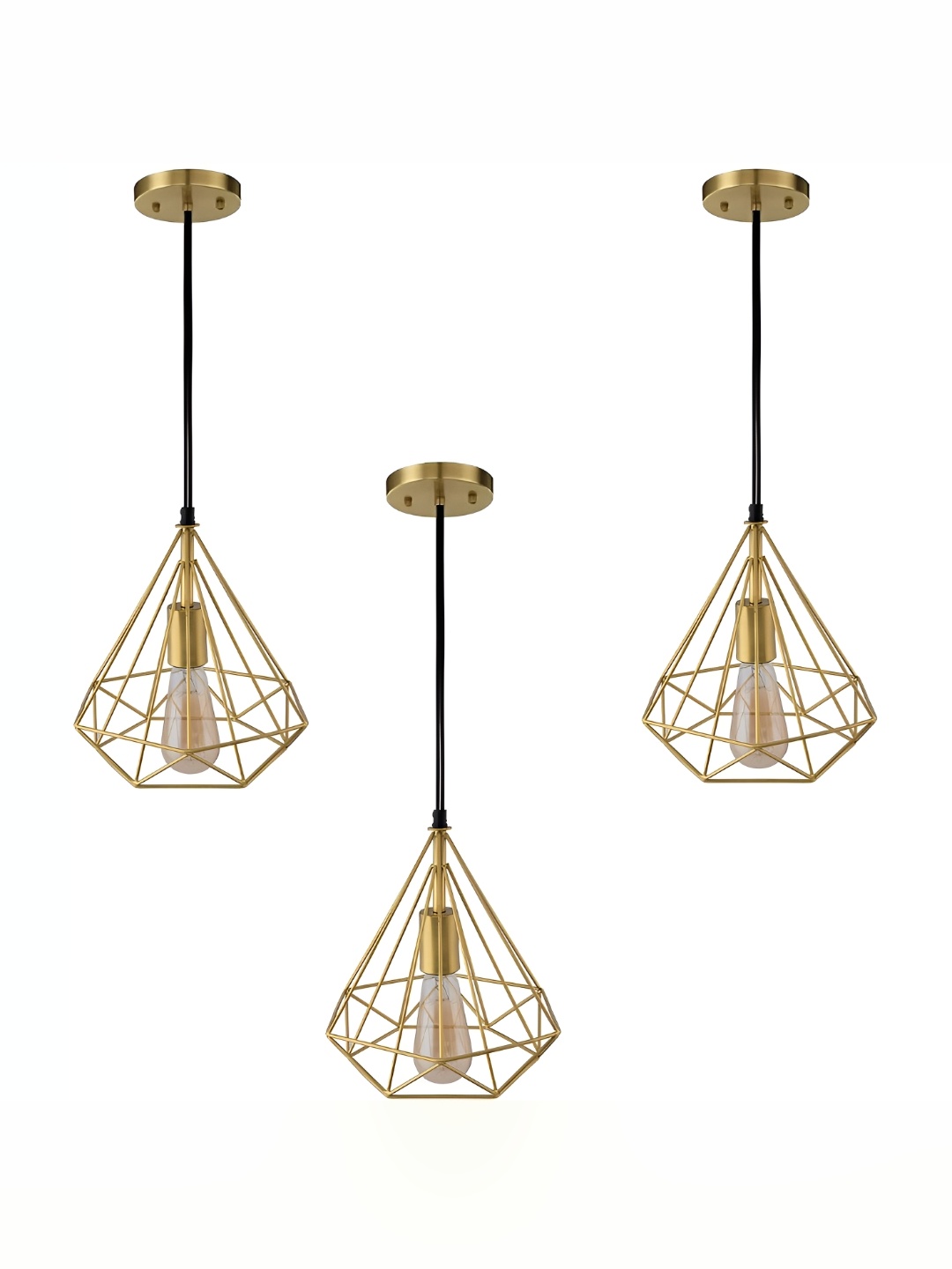 

DENICRAAS 3-Pcs Brown Textured Diamond-Shaped Hanging Ceiling Lamp, Gold