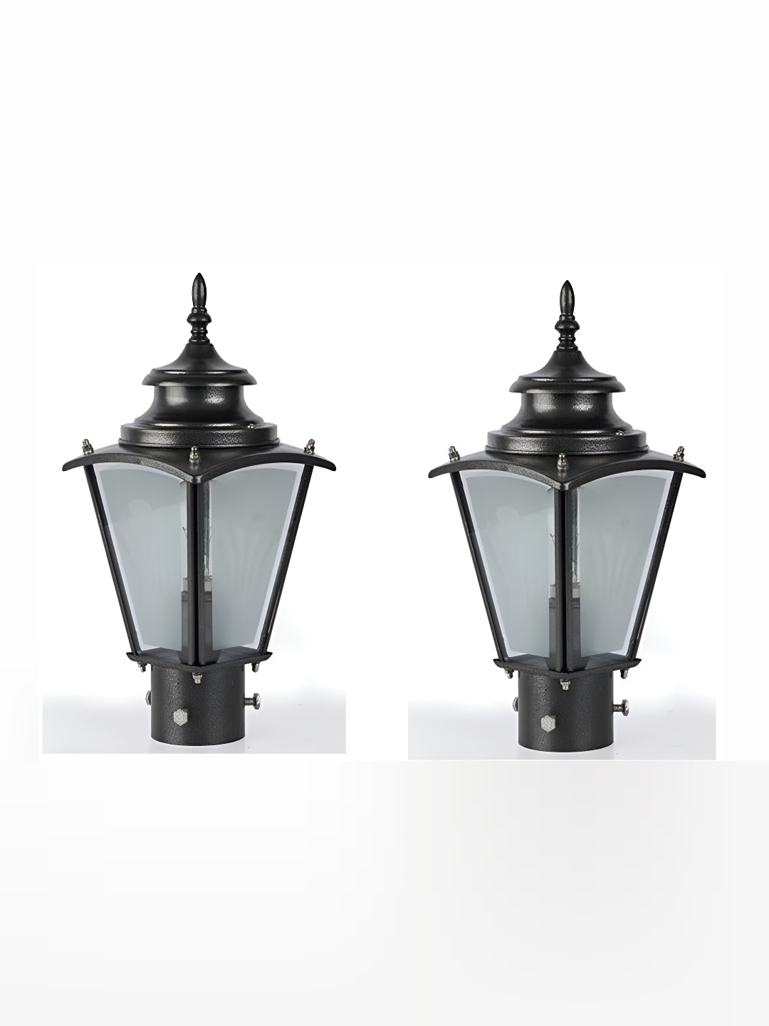 

DENICRAAS Black 2 Pieces Metal Frustum Gate Light Outdoor Lamp