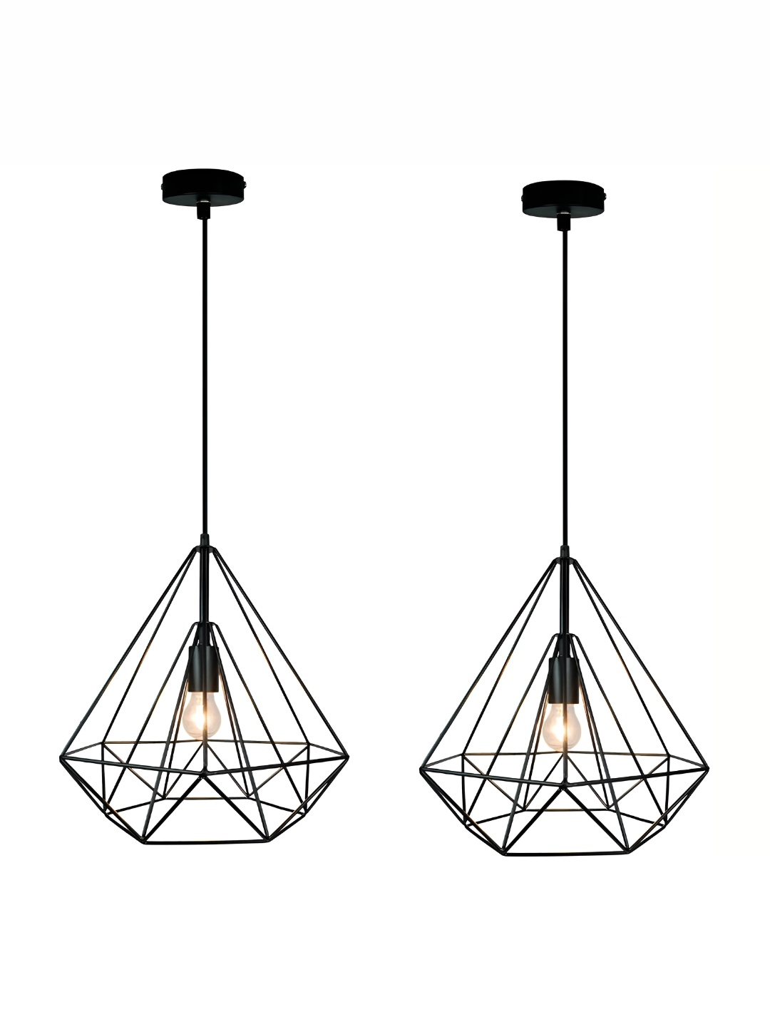 

DENICRAAS 2-Pcs Black Textured Diamond-Shaped Hanging Ceiling Lamp