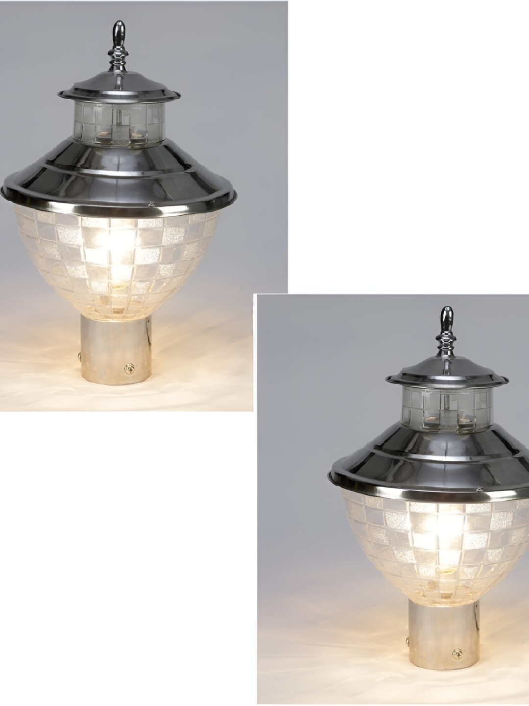 

DENICRAAS Set Of 2 Grey & Cream-Colored Textured Outdoor Lamp, Silver