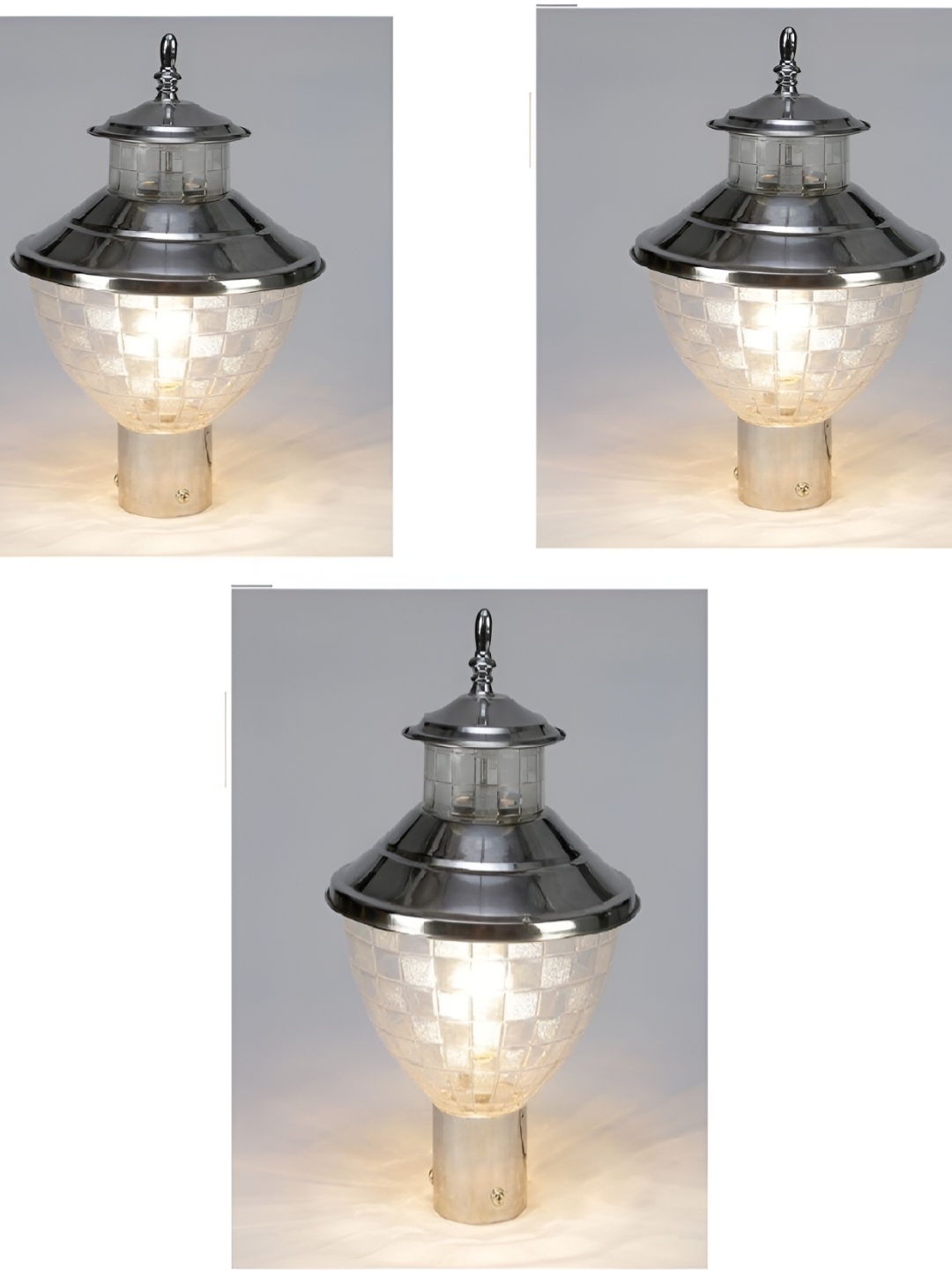 

DENICRAAS Set Of 3 Grey & Cream-Colored Textured Outdoor Lamp, Silver