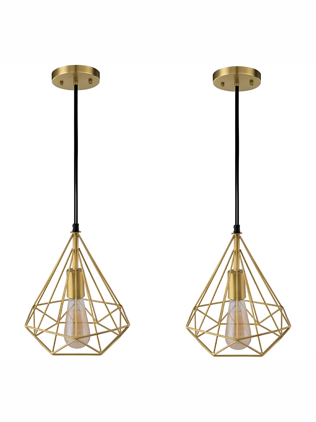 

DENICRAAS Gold 2 Pieces Frustum Contemporary Hanging Diamond Ceiling Lamps