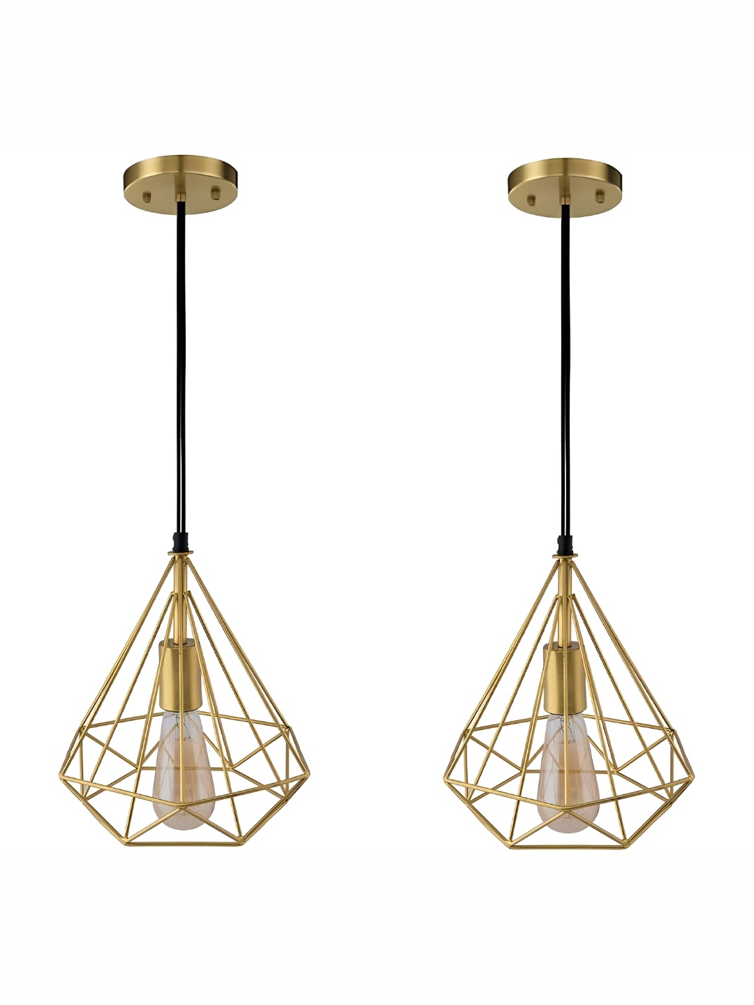 

DENICRAAS Gold Toned 2 Pieces Textured Contemporary Triangle Shaped Ceiling Lamps