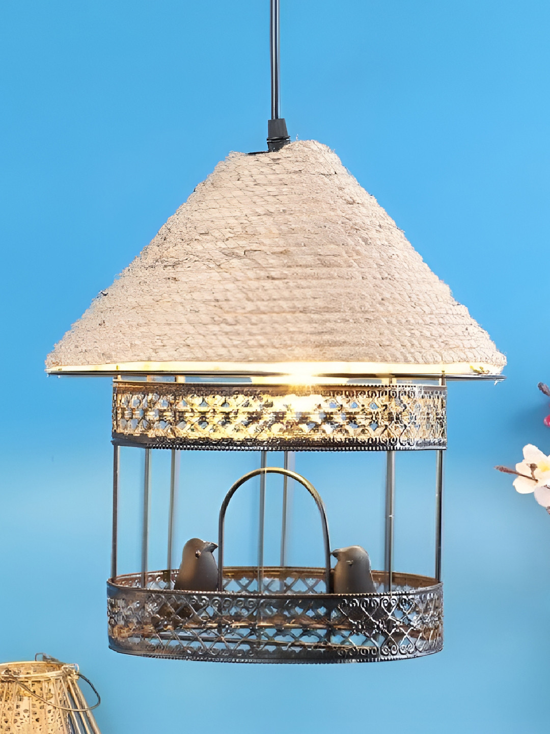 

DENICRAAS Black & Beige Textured Cylinder Metal Ceiling Lamp
