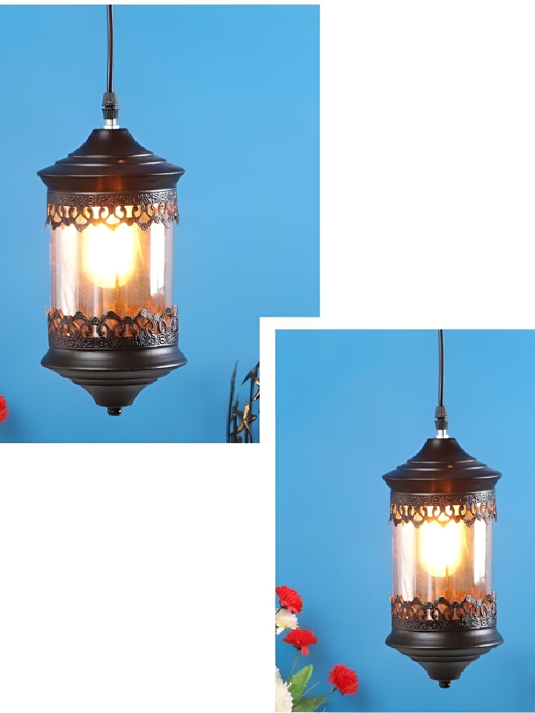 

DENICRAAS Black 2 Pieces Cylinder Metal Textured Ceiling Lamps
