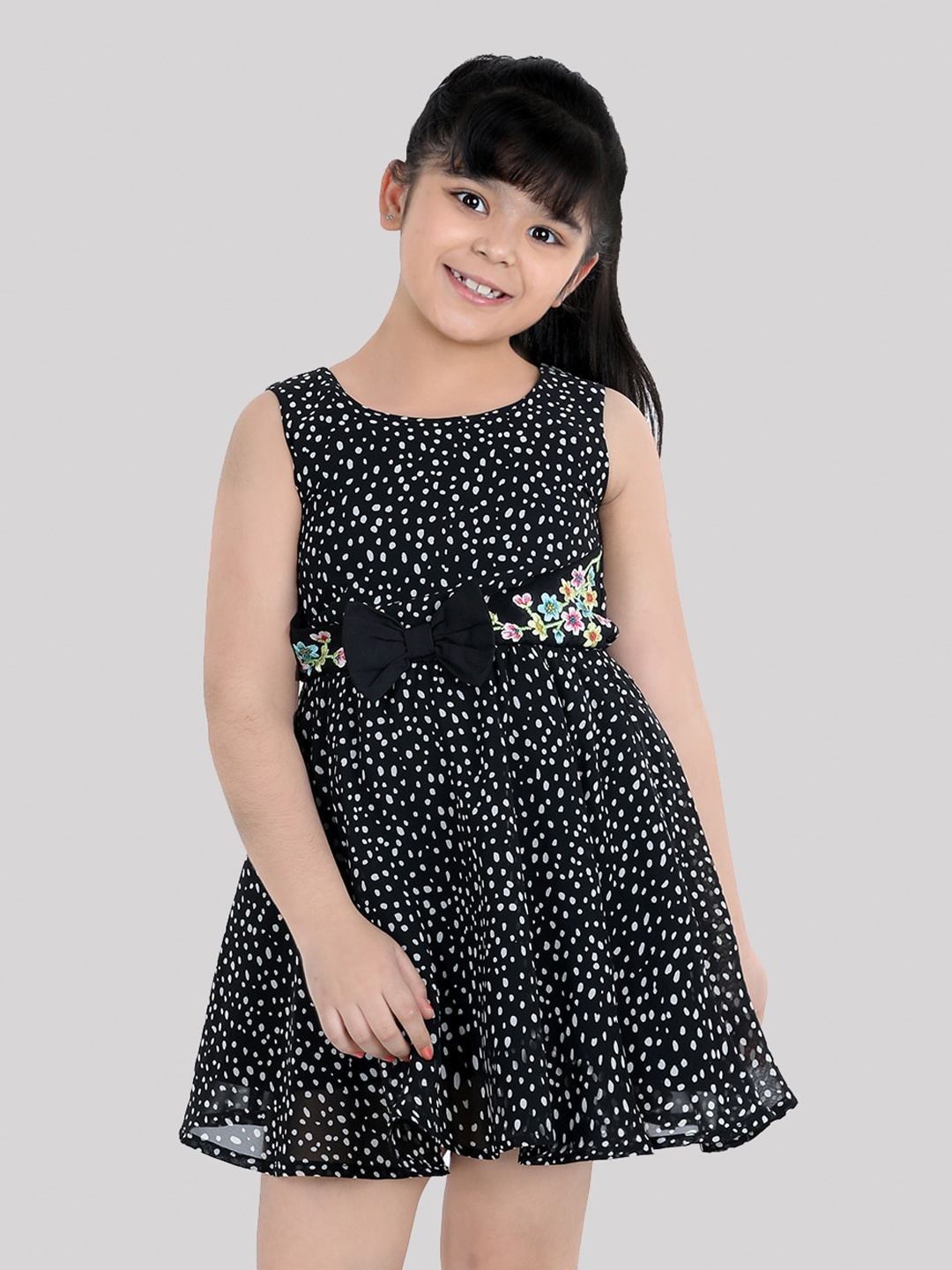 

BAESD Round Neck Polka Dot Print Fit & Flare Mini Dress, Black