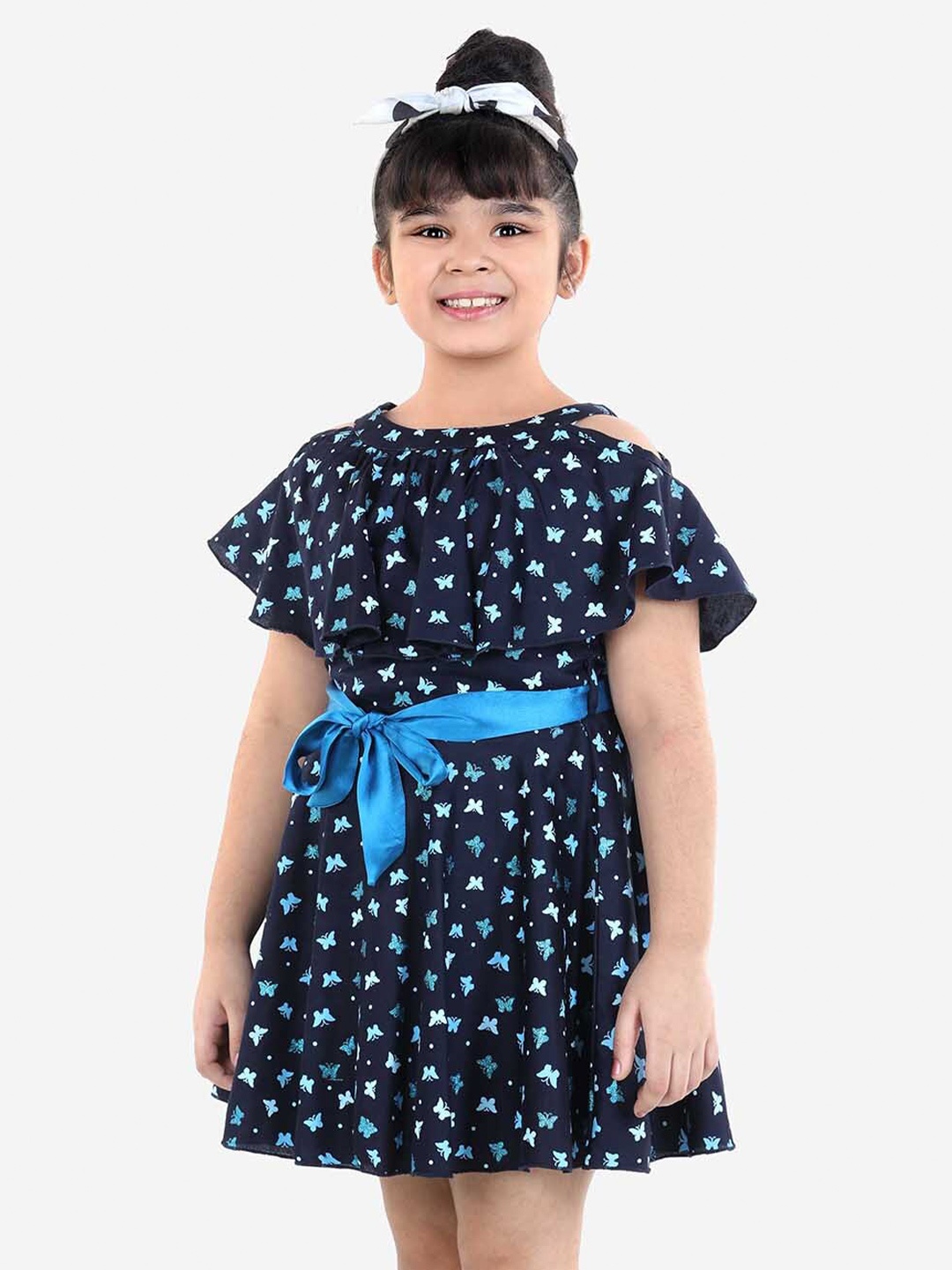 

BAESD Girls Print Fit & Flare Dress, Navy blue