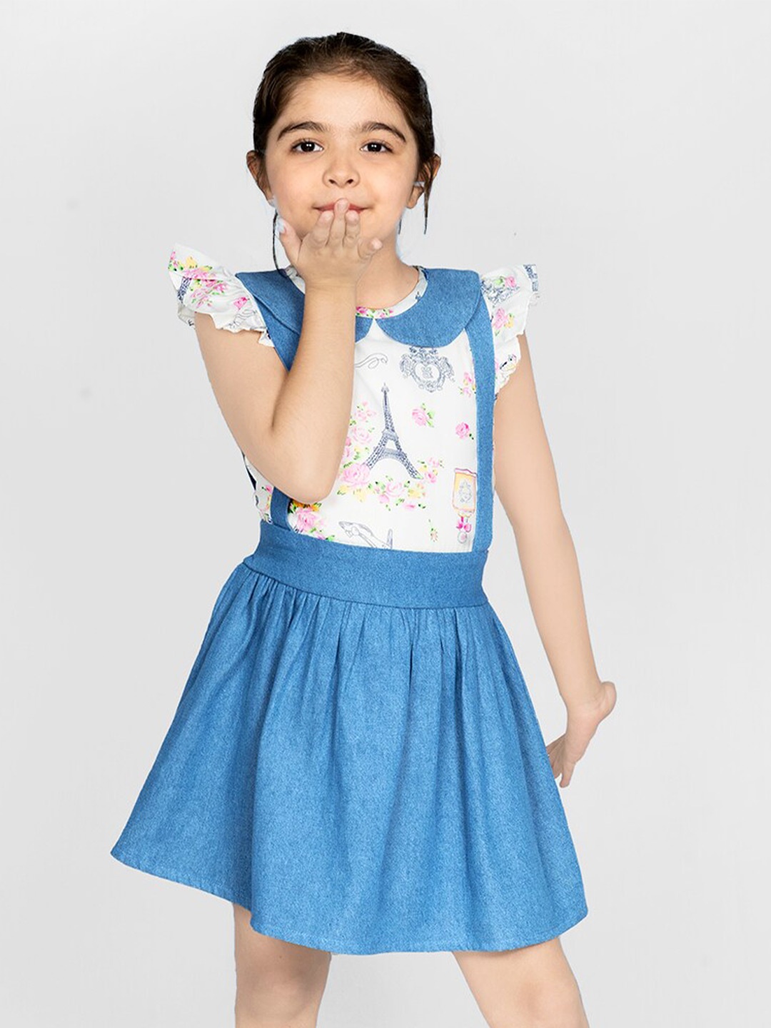 

BAESD Girls Floral Print Peter Pan Collar Flutter Sleeves Fit & Flare Dress, Blue
