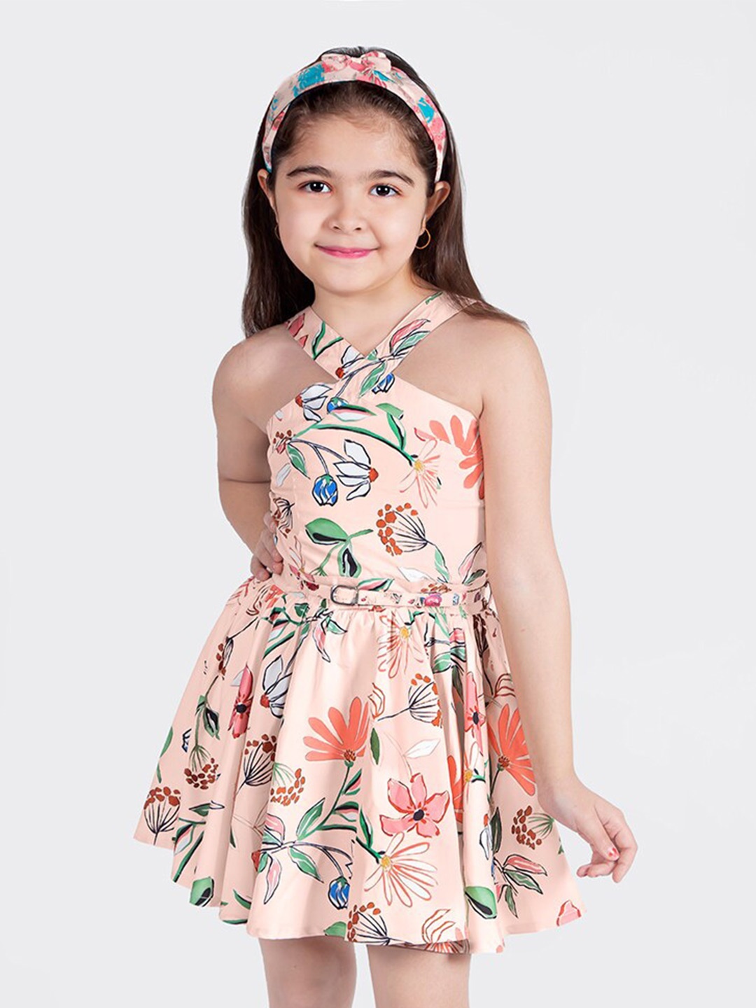 

BAESD Floral Print Crepe Fit & Flare Dress, Peach