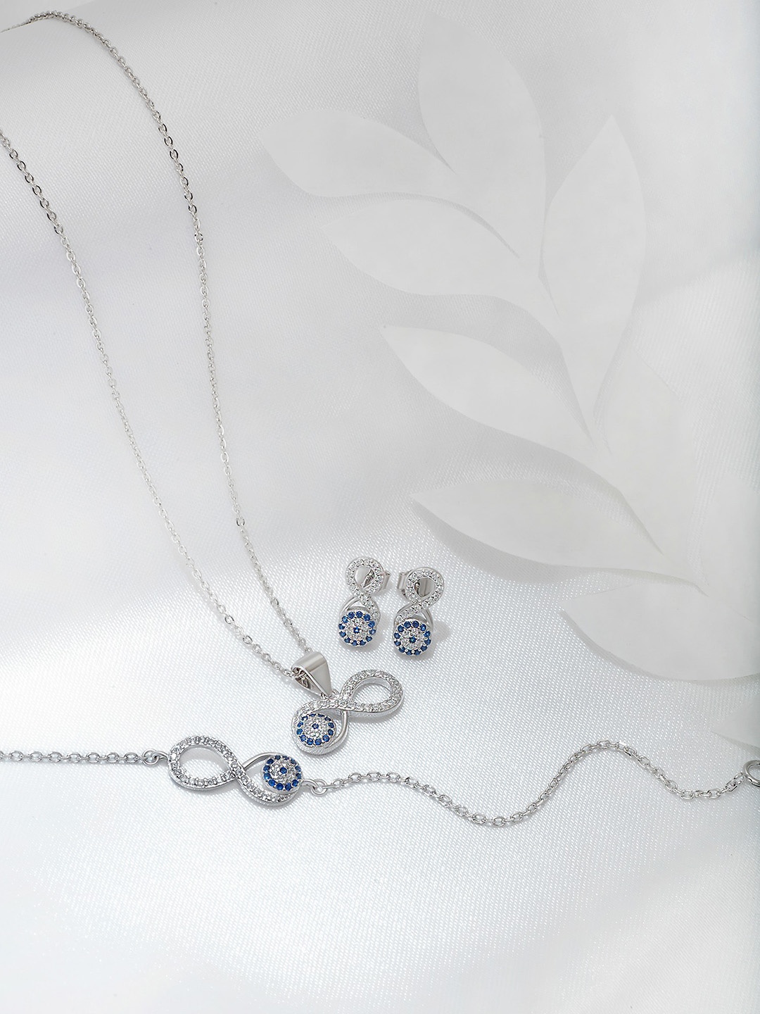 

SILBERRY 925 Sterling Silver Rhodium Plated CZ Studded Jewellery Set