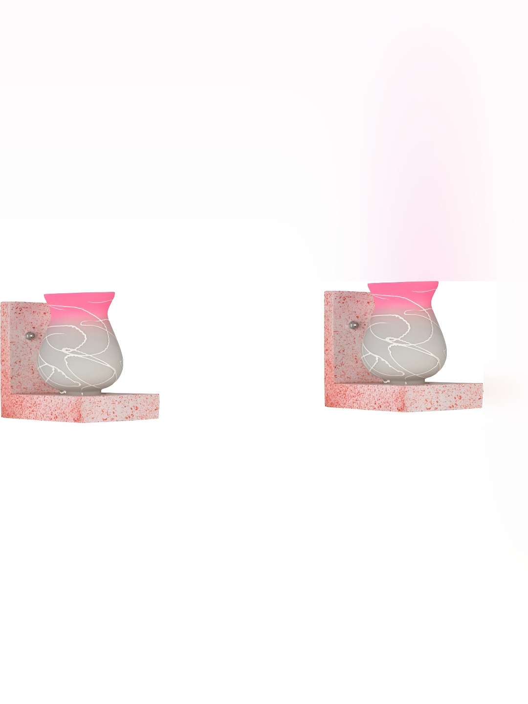 

1ST TIME Pink & White 2 Pieces Printed Glass Self Assembly Bell Contemporary Wall Lamps