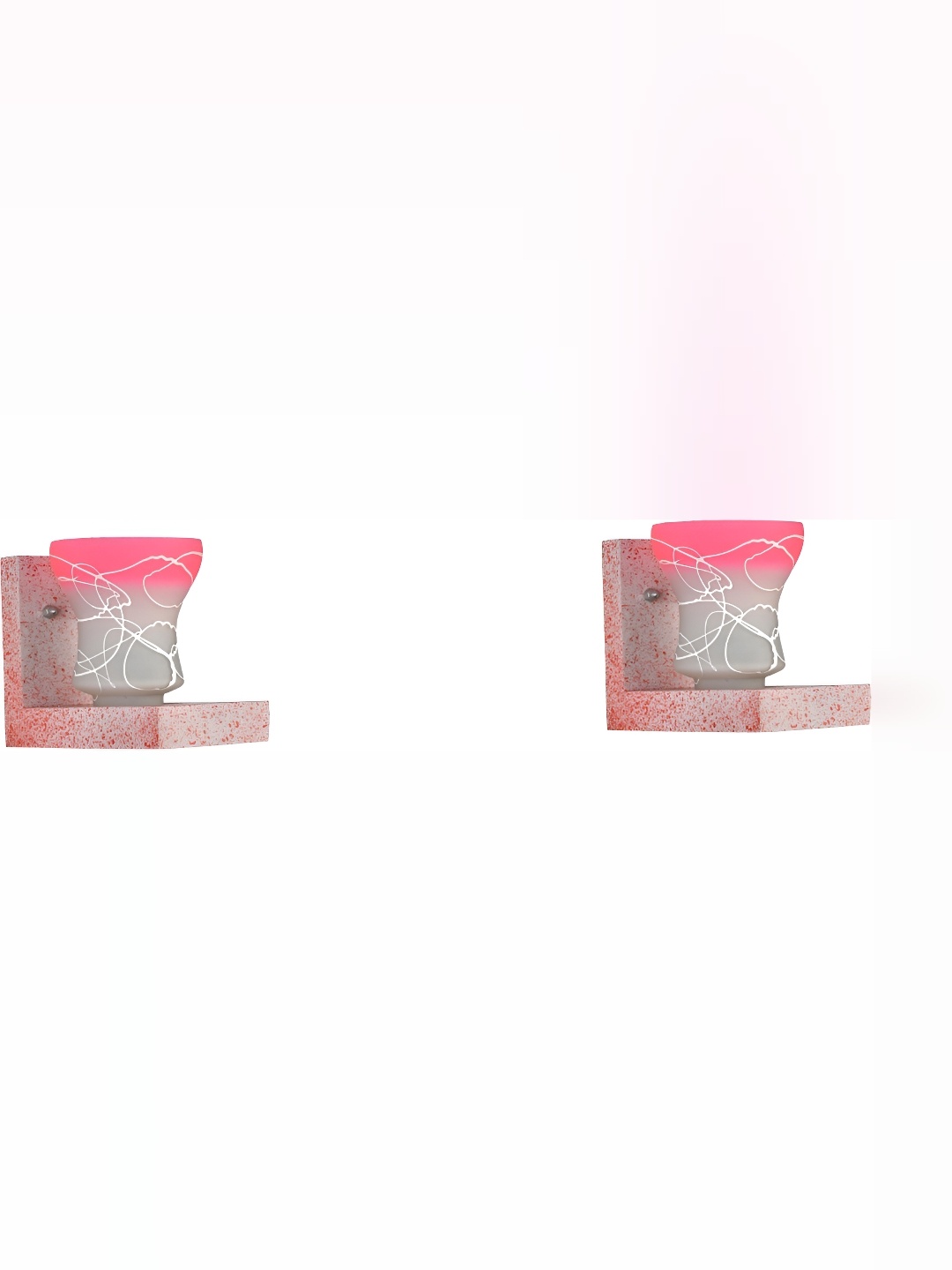 

1ST TIME Pink & White 2 Pcs Printed Glass Contemporary Abstract Shaped Wall Lamps