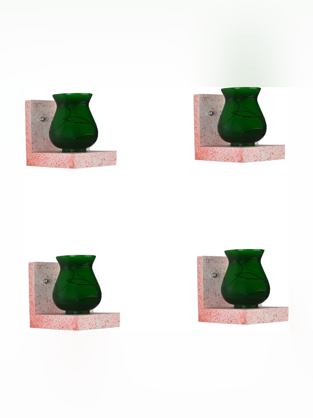 

1ST TIME Green & White 4 Pcs Printed Glass Traditional Wall Lamp