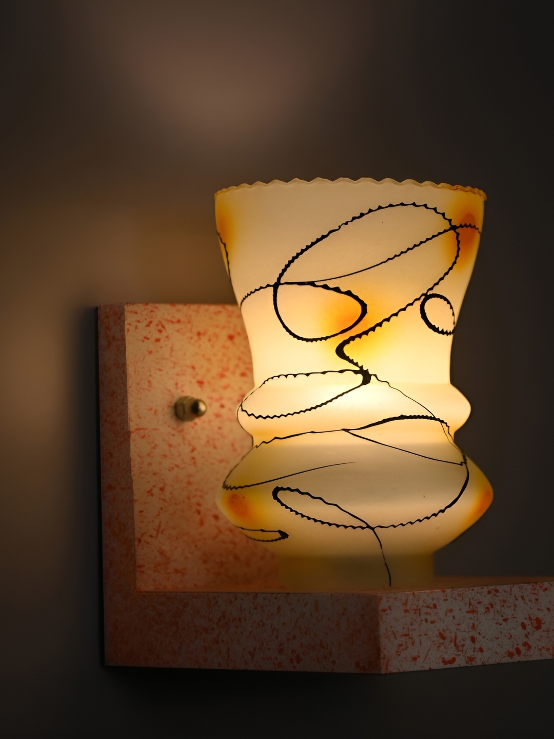 

1ST TIME Yellow & White Printed Abstract Shaped Glass Wall Lamp