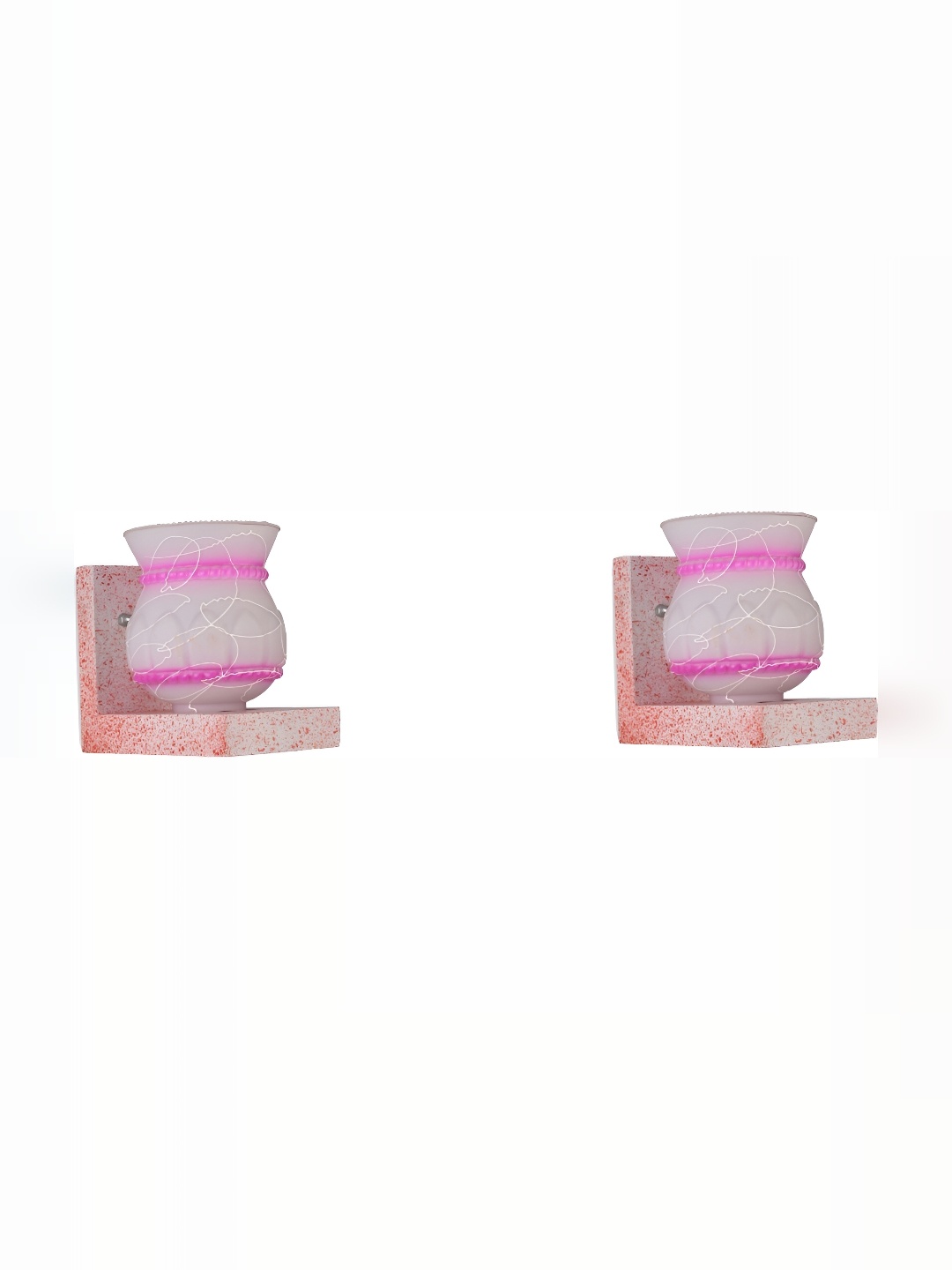 

1ST TIME Pink & White 2 Pieces Printed Abstract Shaped Glass Wall Lamps