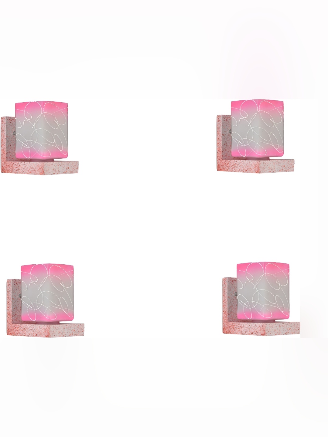 

1ST TIME Pink & White 4 Pieces Printed Glass Contemporary Square Shaped Wall Lamps