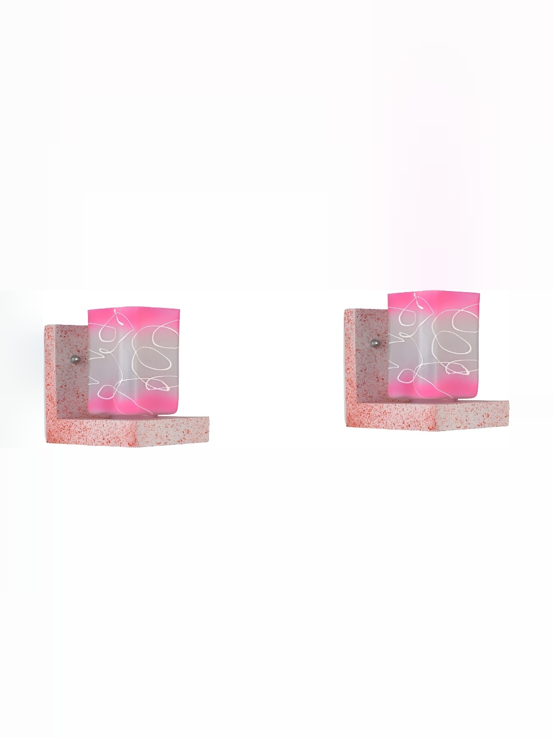 

1ST TIME Pink & Grey 2 Pieces Textured Glass Traditional Square Shaped Wall Lamp