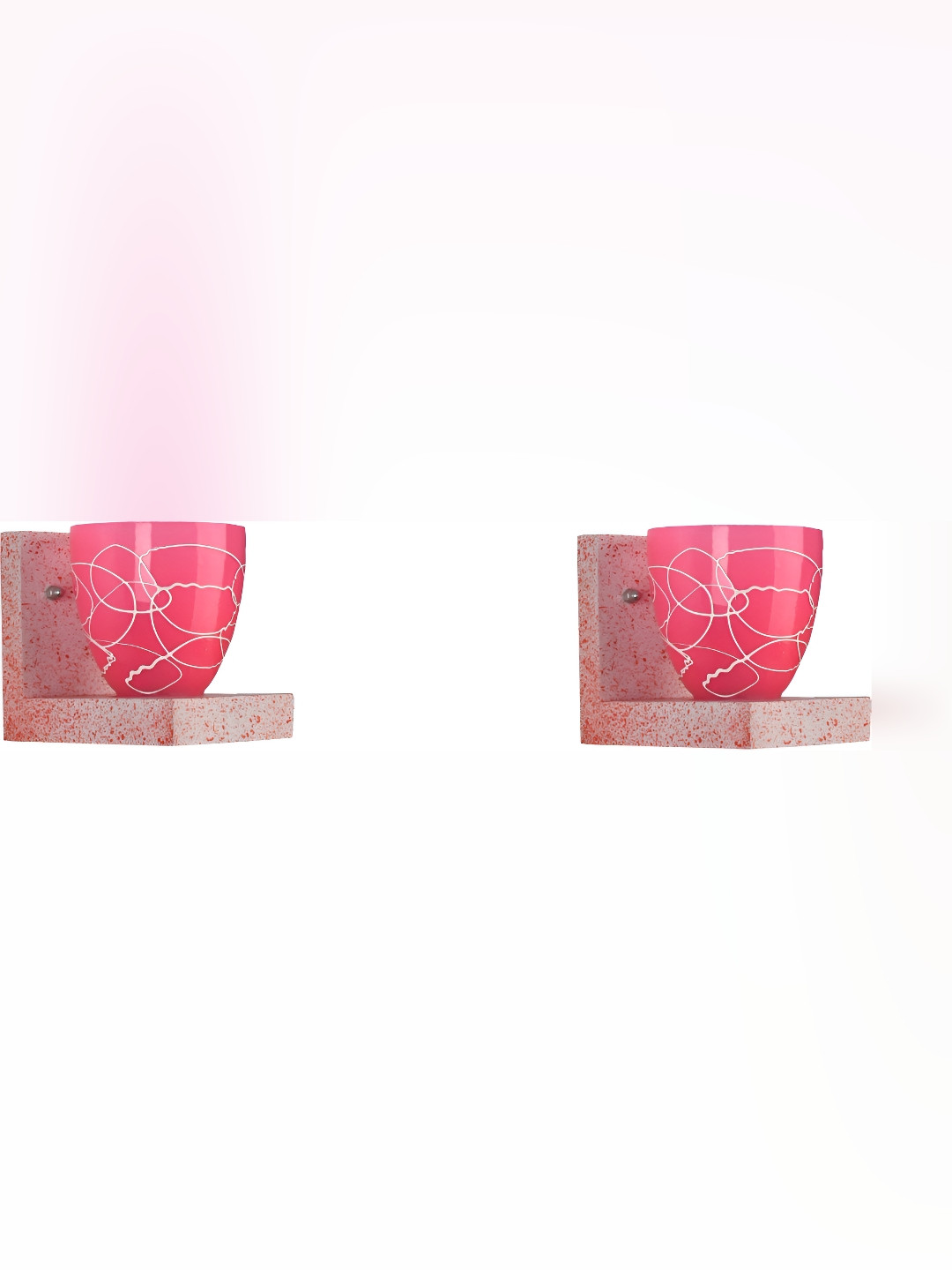 

1ST TIME Pink & White 2 Pieces Printed Glass Contemporary Abstract Shaped Wall Lamps