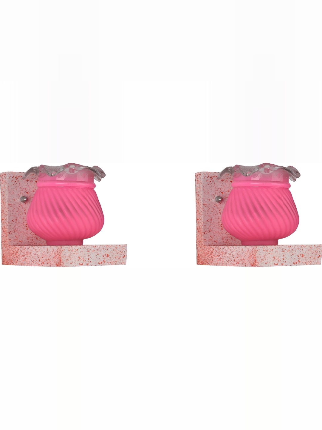 

1ST TIME Pink & White 2 Pieces Textured Glass Traditional Frustum Shaped Wall Lamps