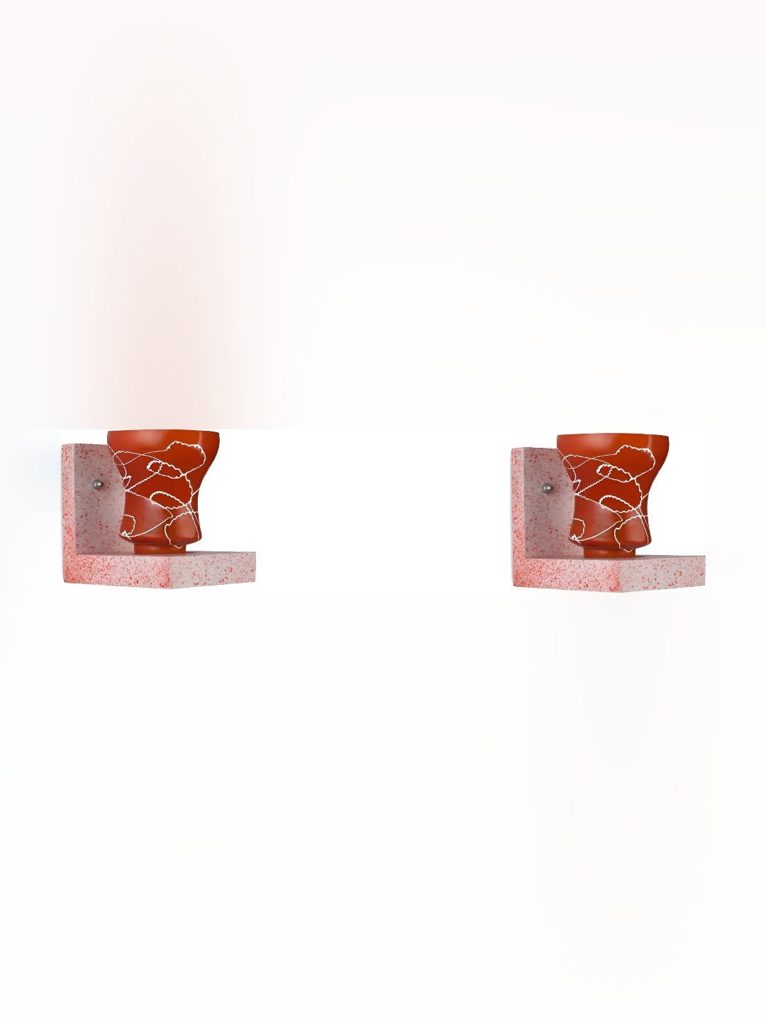 

1ST TIME Red & White 2 Pieces Printed Glass Traditional Wall Lamps