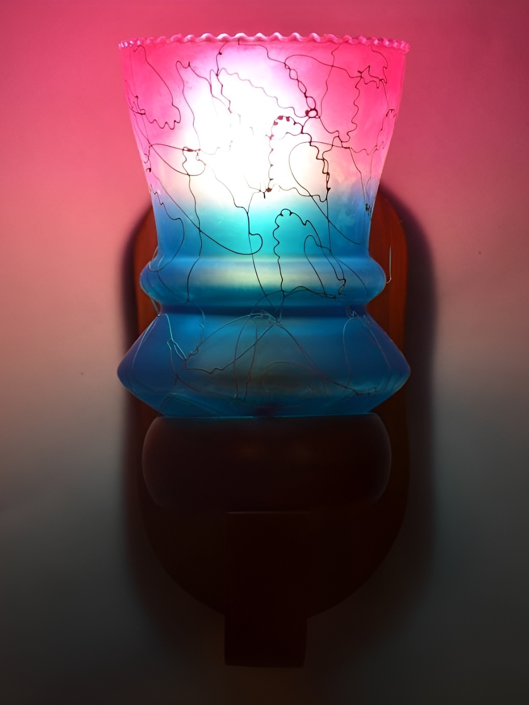 

1ST TIME Blue & Pink Printed Glass Contemporary Abstract Shaped Wall Lamp