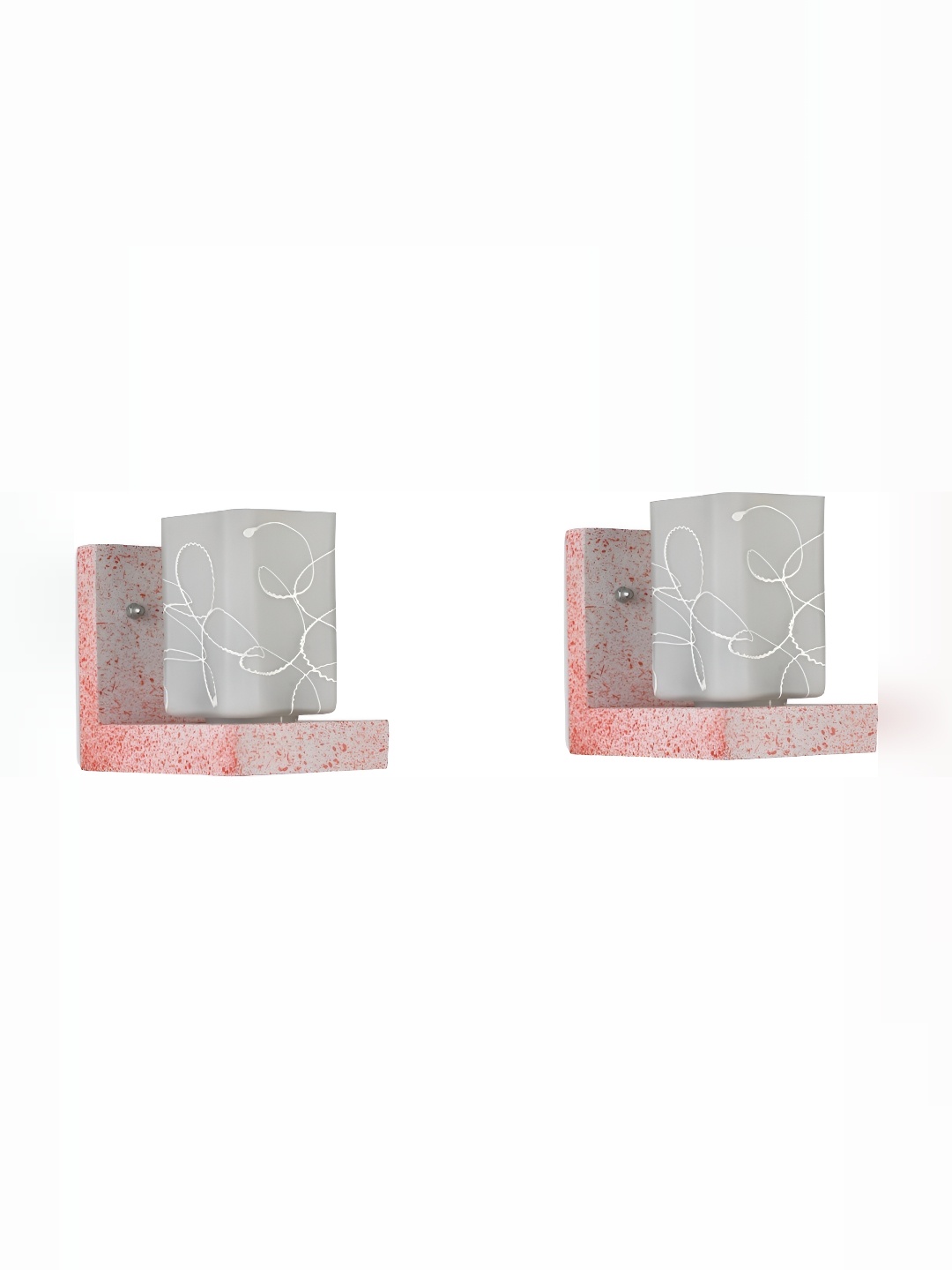 

1ST TIME White & Grey 2 Pieces Glass Printed Rectangle Shaped Contemporary Wall Lamps