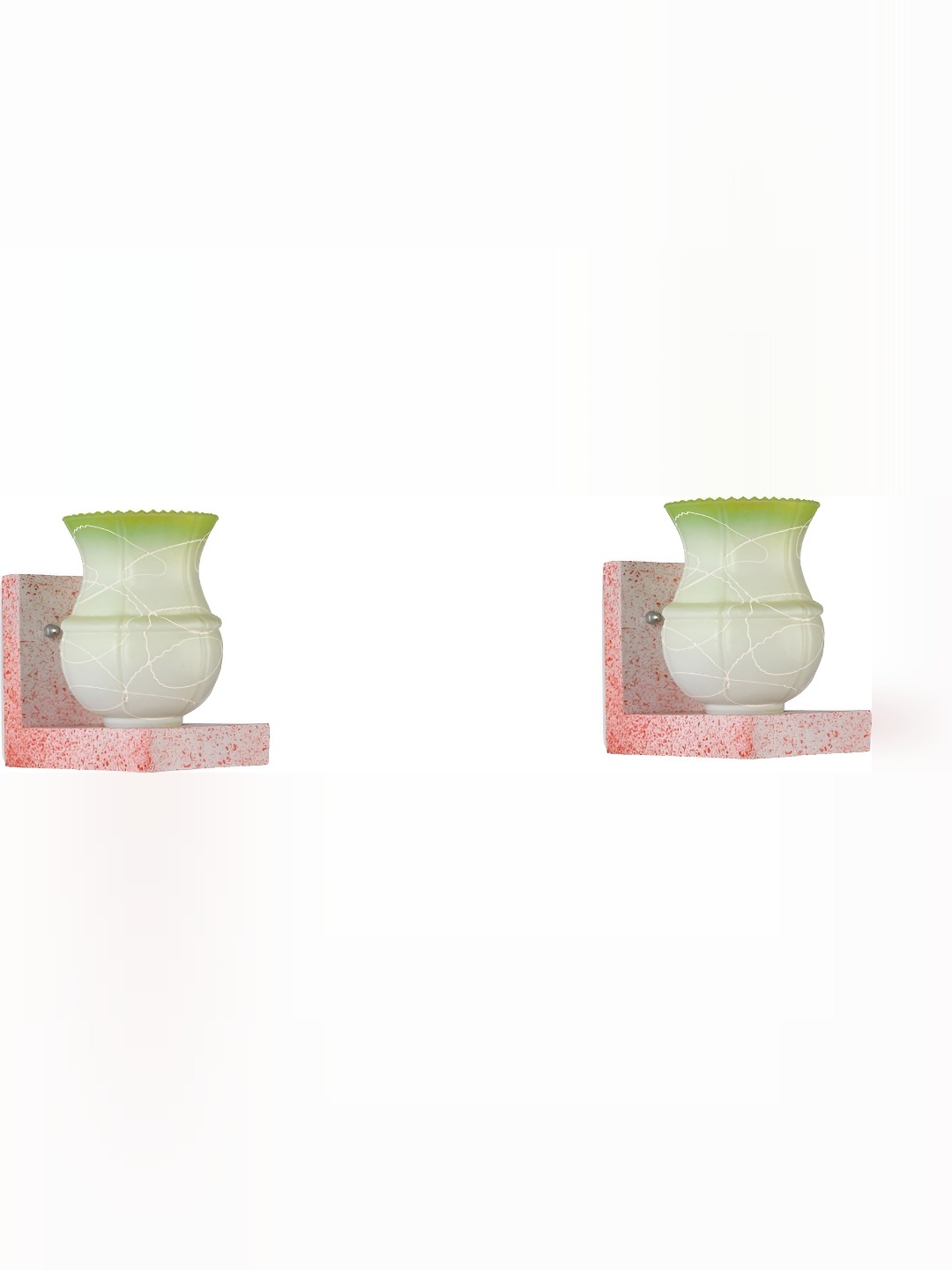 

1ST TIME Green & White 2 Pieces Printed Abstract Shaped Glass Wall Lamps