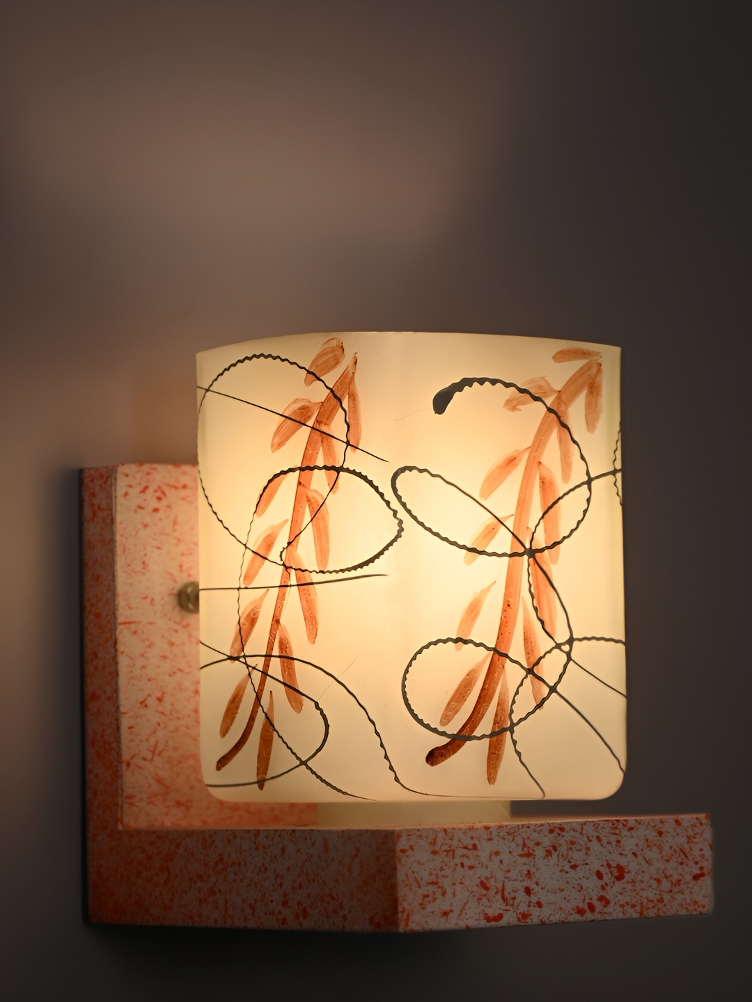 

1ST TIME Brown & White Textured Glass Traditional Square Shaped Wall Lamp