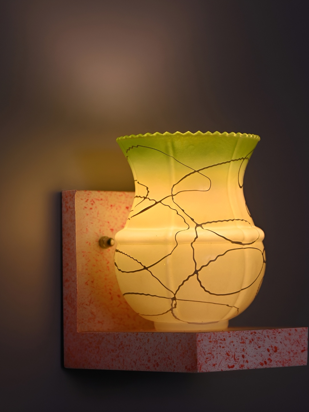 

1ST TIME Green & White Printed Glass Traditional Cylinder Shaped Wall Lamp
