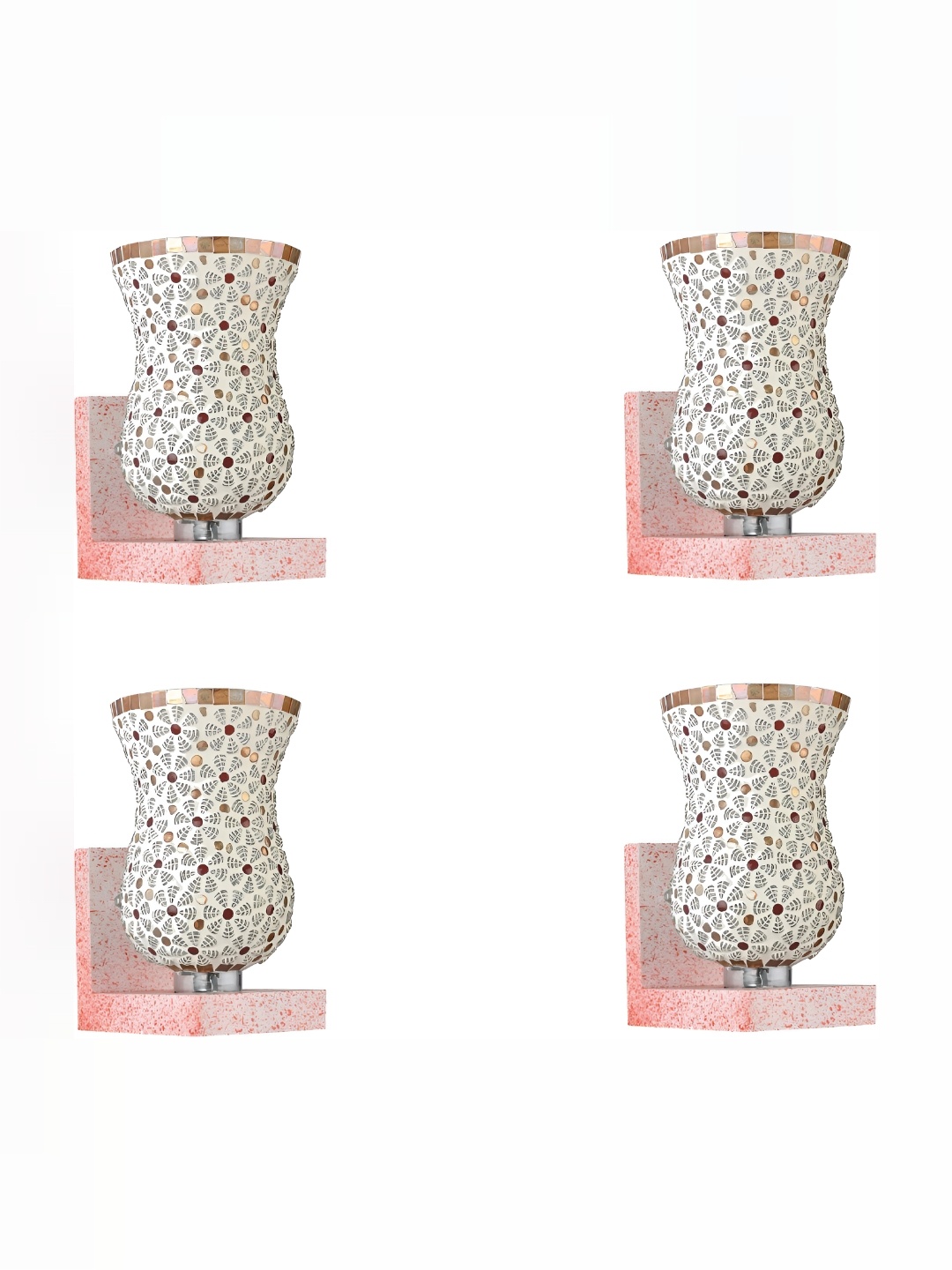 

1ST TIME Pink & White 4 Pieces Printed Glass Traditional Wall Lamps
