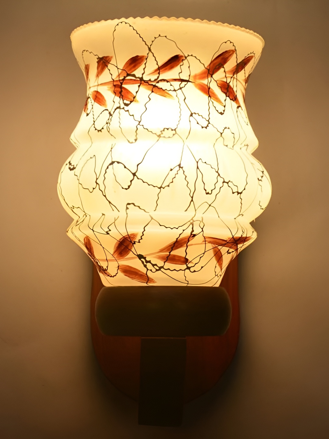 

1ST TIME White & Brown Printed Abstract Shaped Glass Wall Lamp