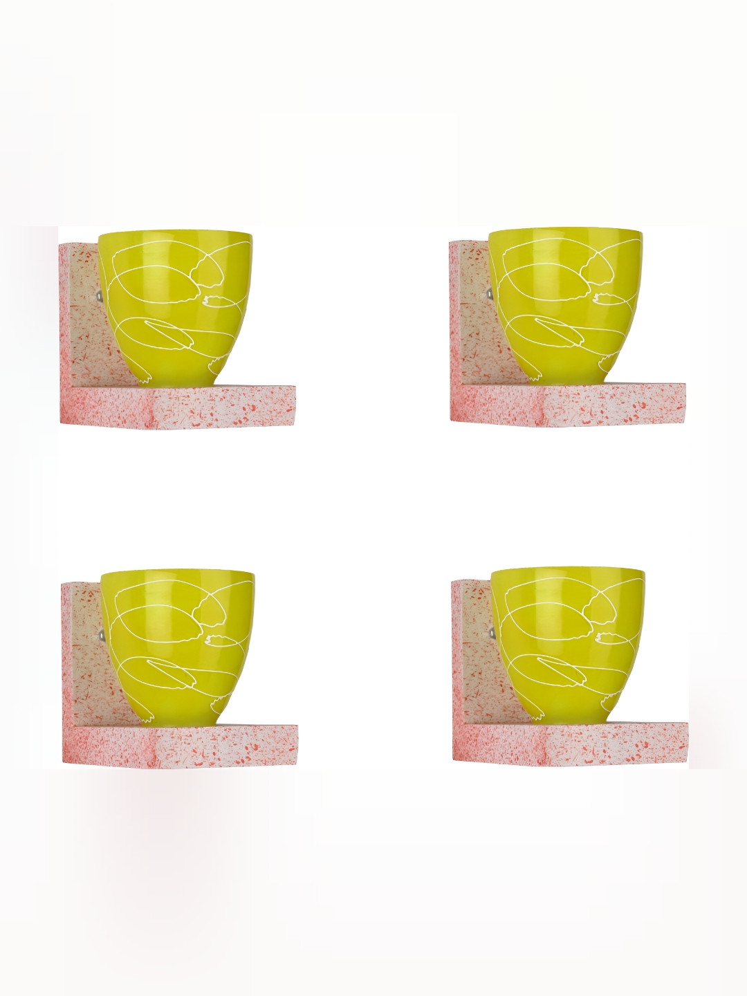 

1ST TIME Yellow & Pink 4 Pieces Printed Glass Contemporary Semi-Sphere Shaped Wall Lamp