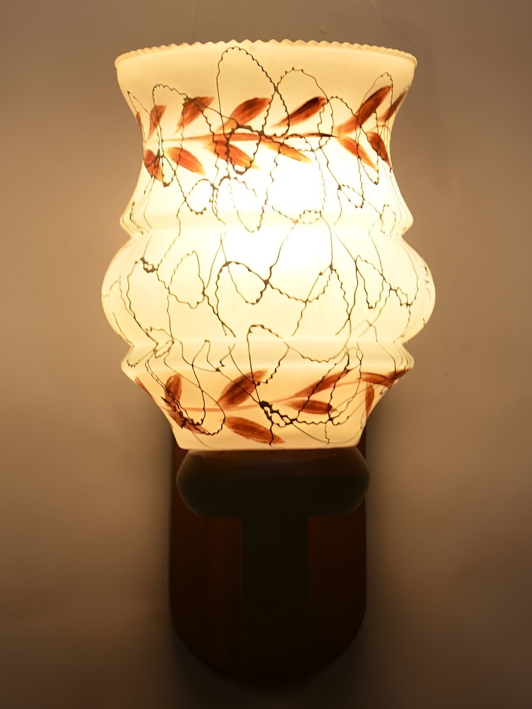 

1ST TIME White & Brown Glass Printed Contemporary Bell Shaped Wall Lamp