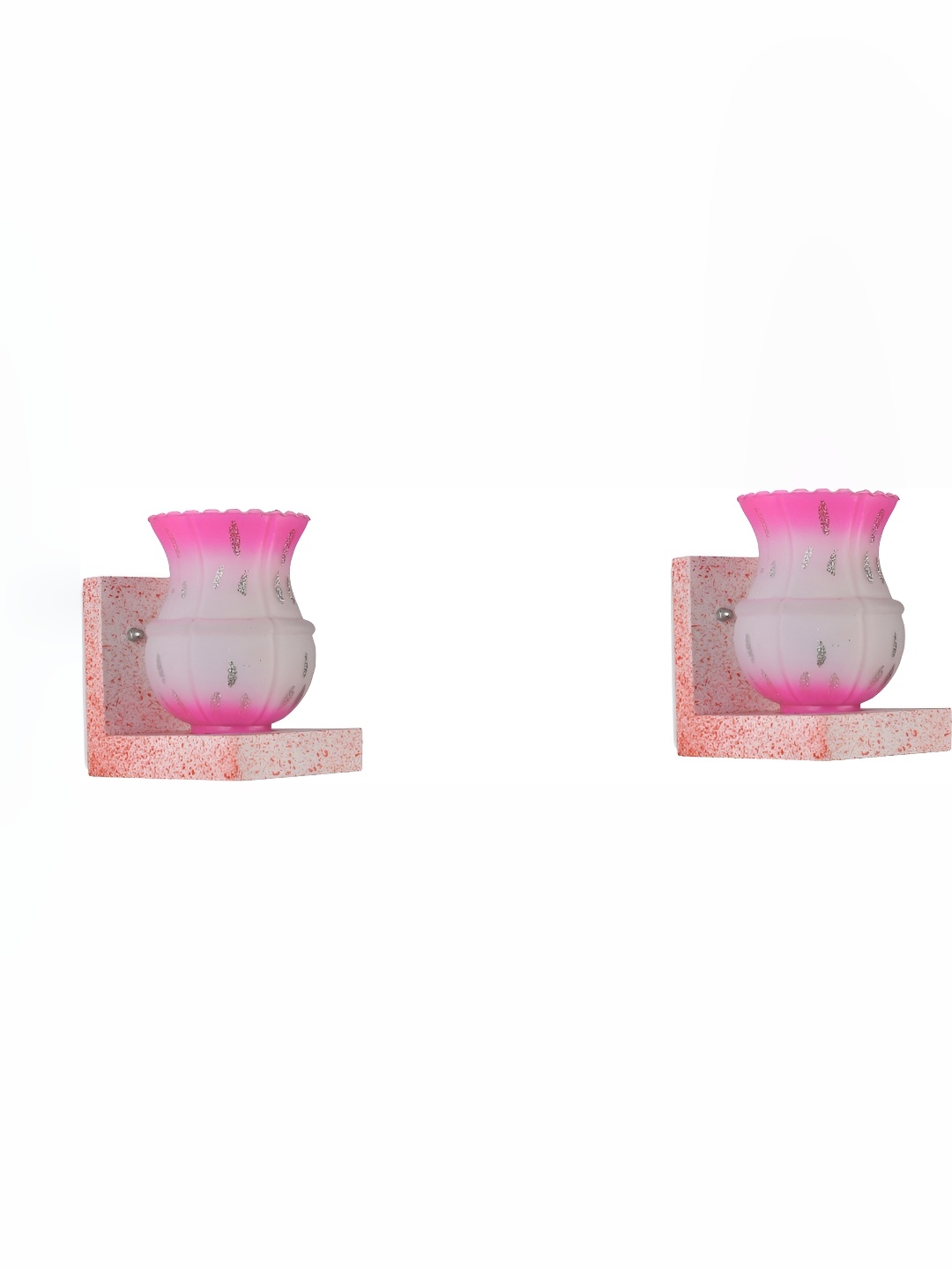 

1ST TIME Pink & White 2 Pcs Printed Glass Traditional Abstract Shaped Wall Lamps