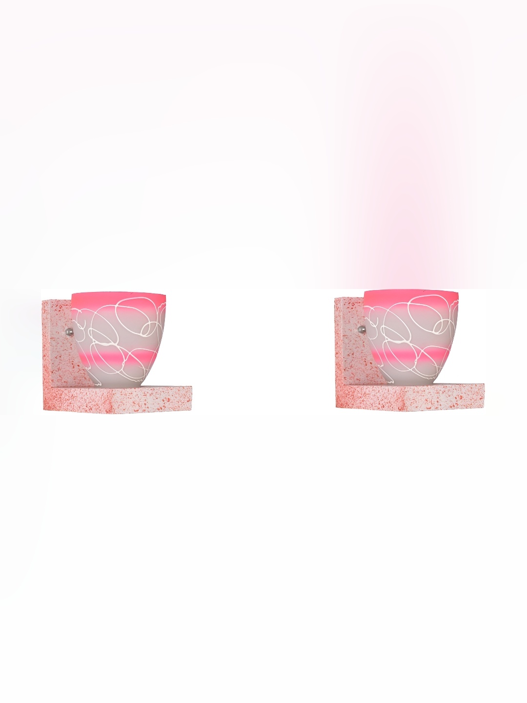 

1ST TIME Pink & White 2 Pieces Textured Glass Contemporary Bell Shaped Wall Lamps