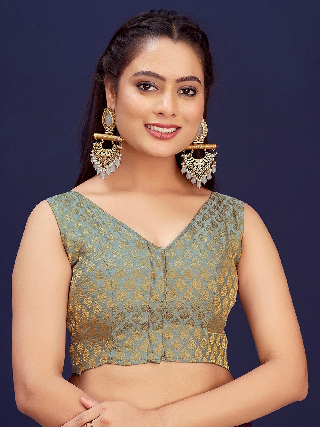 

Vardha Woven Design Brocade Readymade Saree Blouse, Grey