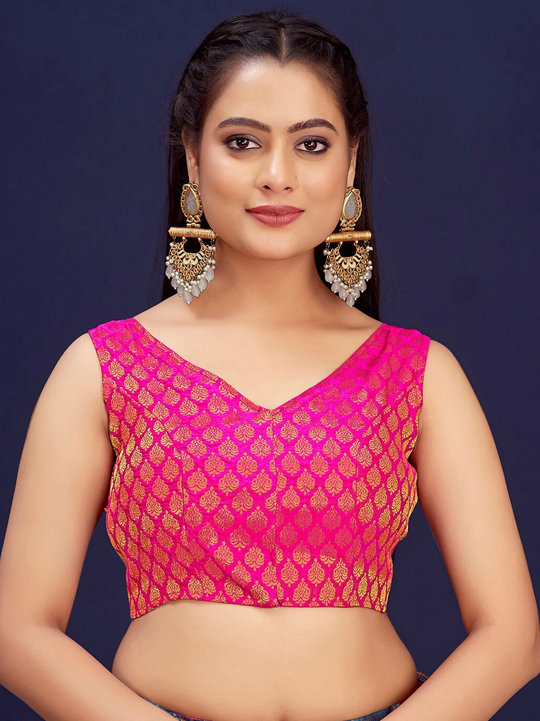 

Vardha Woven Design Brocade Readymade Saree Blouse, Pink