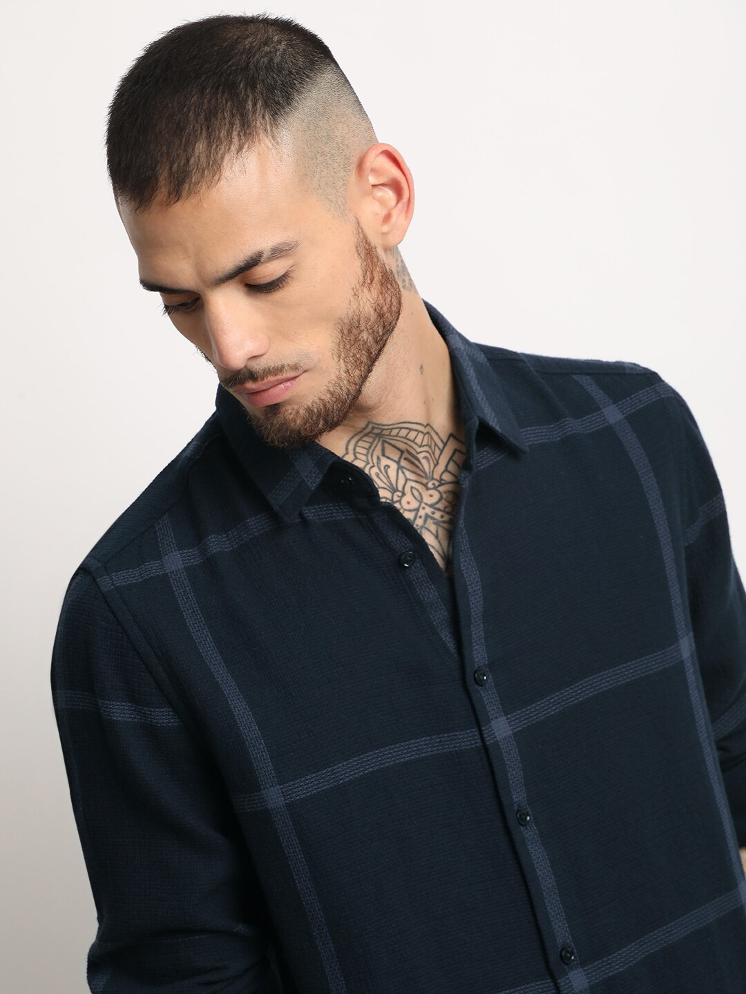 

THE BEAR HOUSE Slim Fit Opaque Casual Shirt, Navy blue