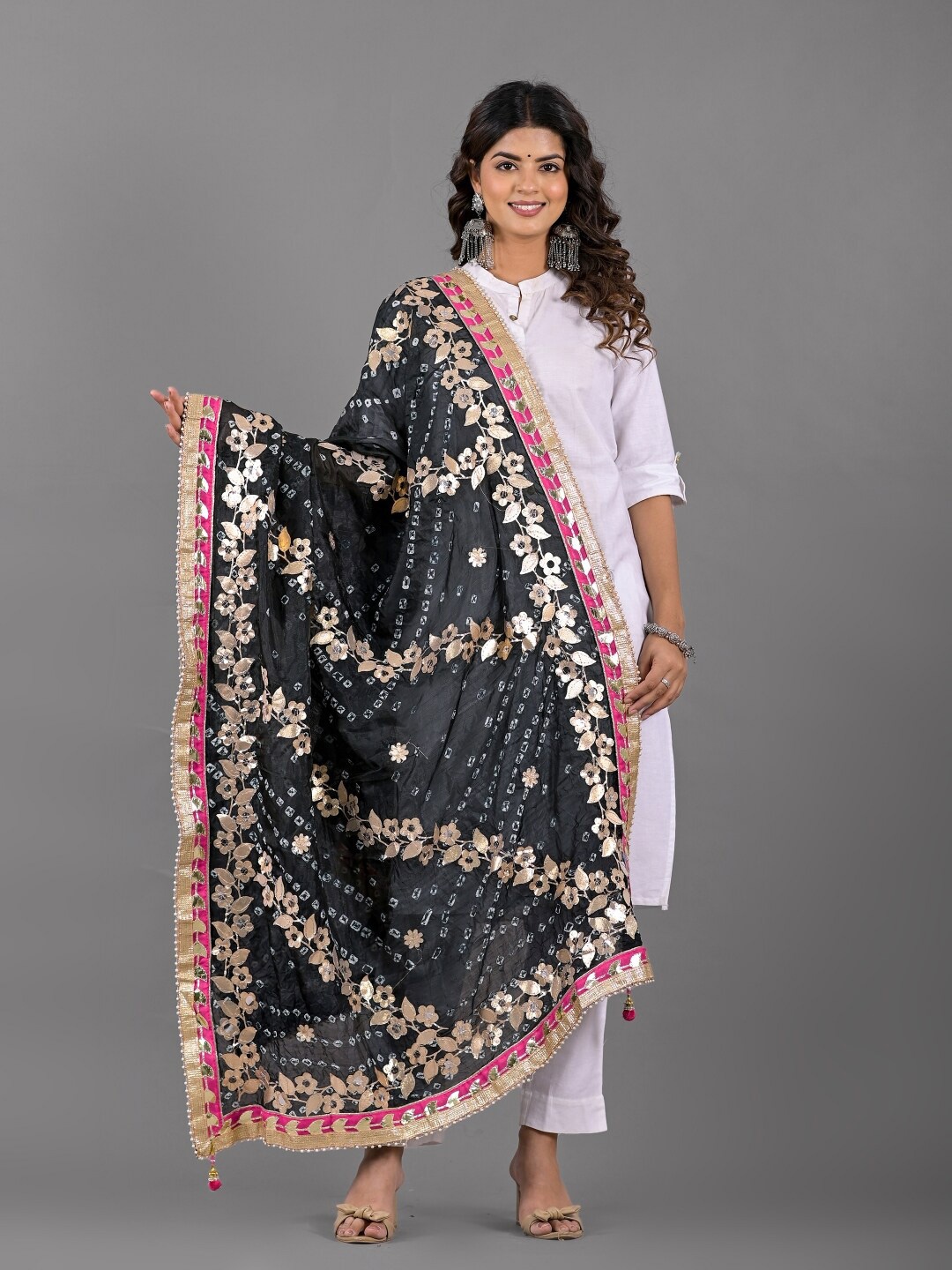 

Apratim Embroidered Art Silk Gotta Patti Dupatta, Black